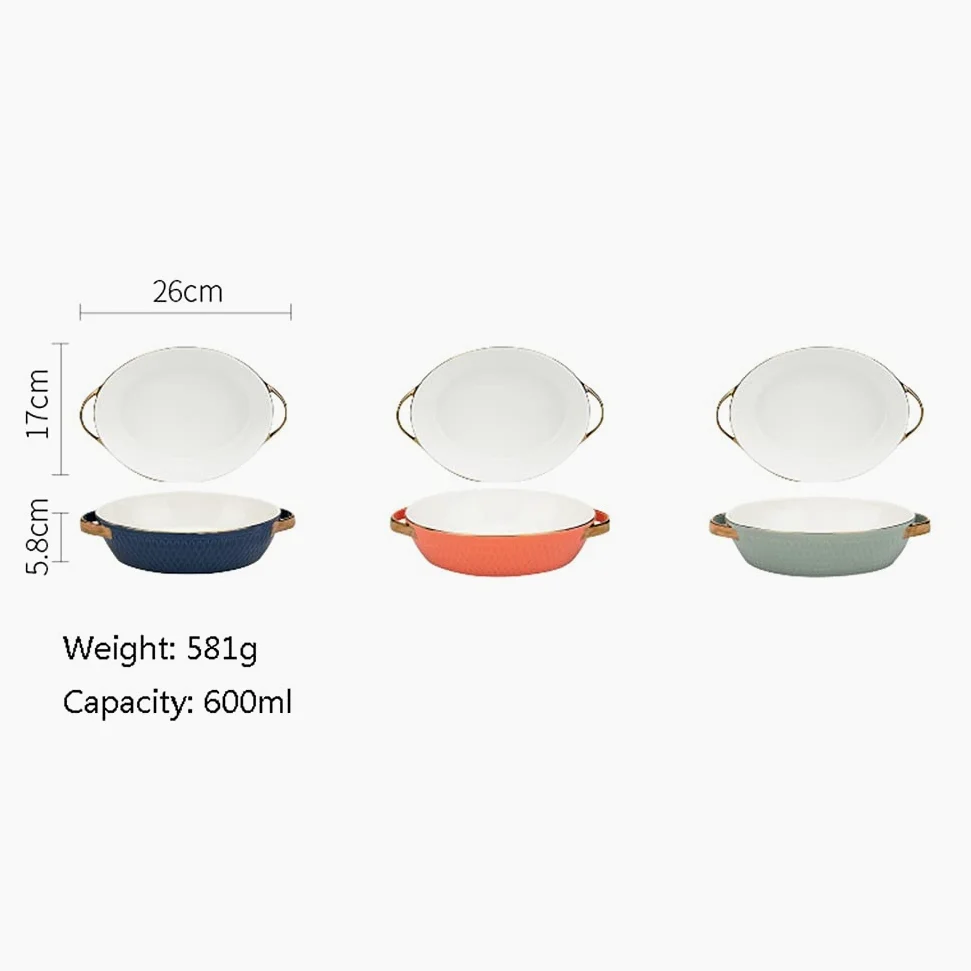 Fuente para Hornear Conjunto de 2 platos for hornear de cerámica Cena redonda de platos, cacerola de asado seguro de horno con asas de plato óvalo, alimentación que sirve las bandejas de la cena Bande