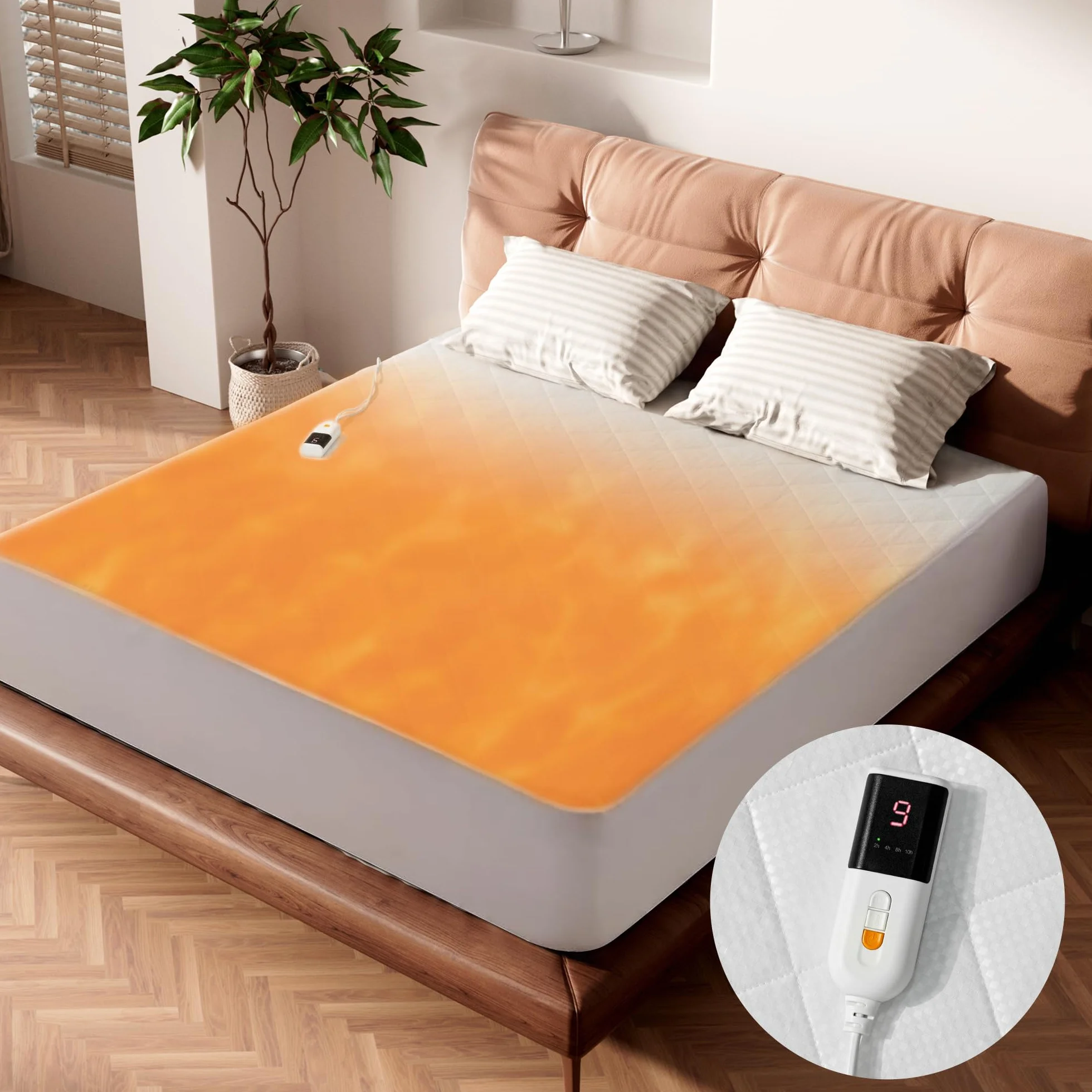 GOTCOZY Manta Eléctrica Calefacción bajo la Cama 140cm x 200cm | 9 Niveles de Calor,10H Apagado Automático,Protector de Colchón Calefactable Calor en Calentamiento Rápido,Lavable a Máquina
