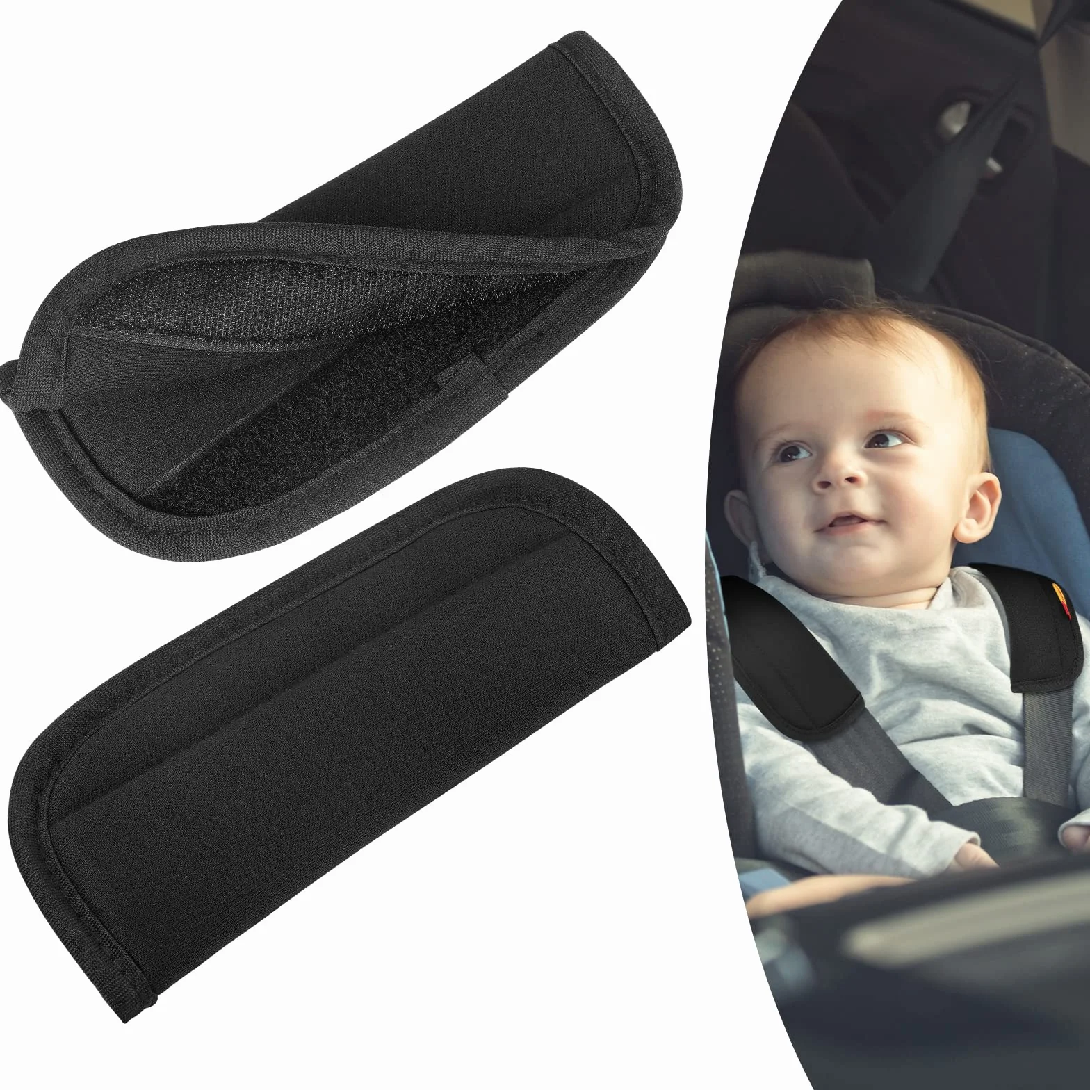 URAQT Almohadillas para Cinturón de Seguridad Niño, 2PCS Almohadillas Protectores de Coche Hombro, Suave y Transpirable Hombro Cinturón de Seguridad, Protector Cinturon Coche para Infantil (Negro)