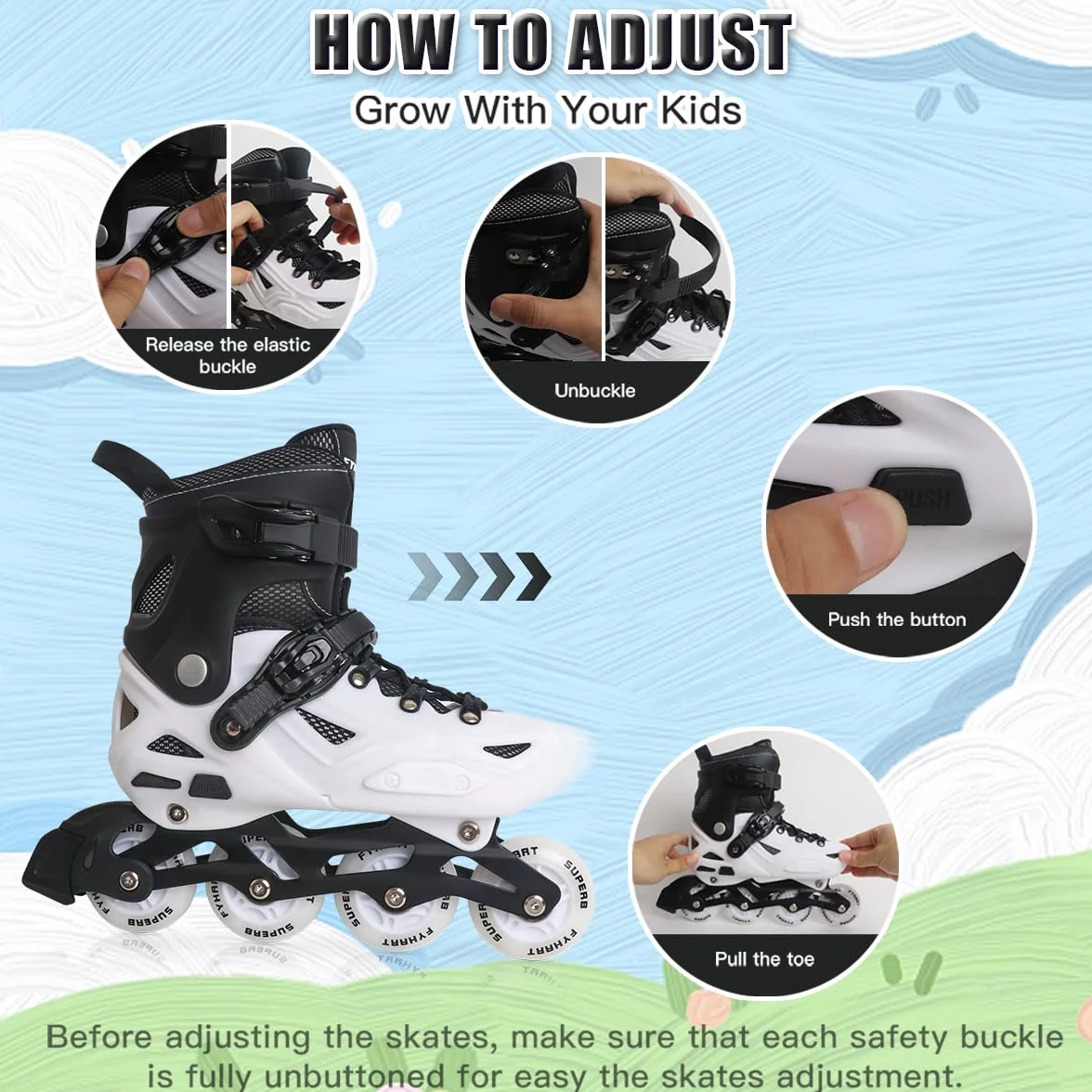 Patines en Línea para Niños/Jóvenes y Adultos, 4 tamaños Ajustables| Patines 4 Ruedas Niña para Niños para Uso en Interiores y Exteriores (S (EU 28-31))