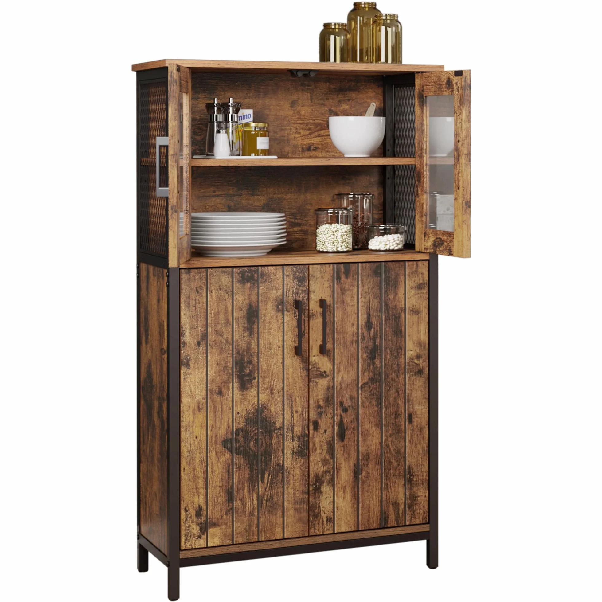 VASAGLE Armario Almacenaje, Armario Aparador, Estante Ajustable, Armario de Baño, Estructura de Acero, para Salón Cocina, Estilo Industrial, Marrón Rústico y Negro LSC260B01