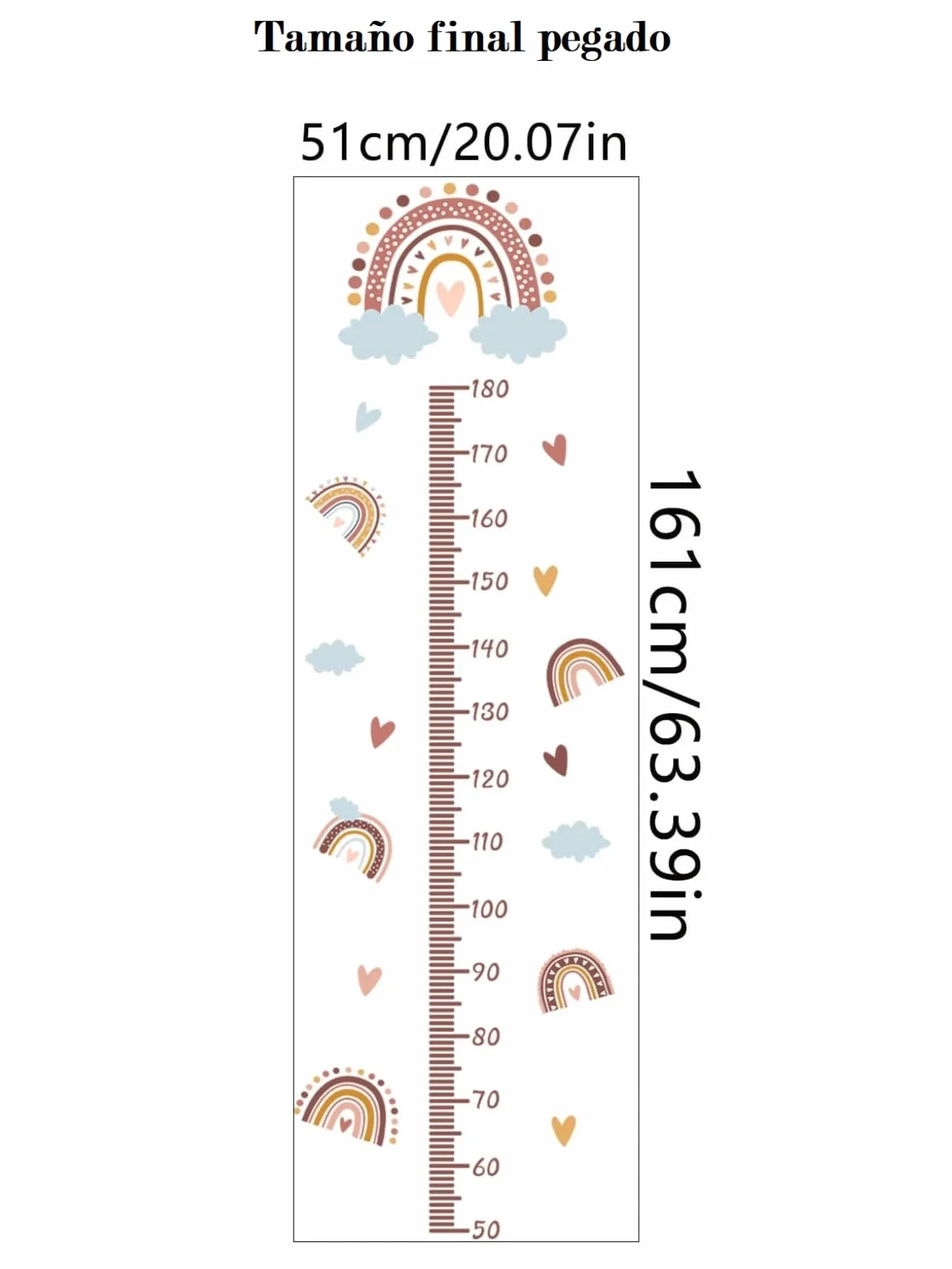 Pegatina Decorativa para Pared Regla Adhesiva de Vinilo Medir Crecimiento Infantil 180cm
