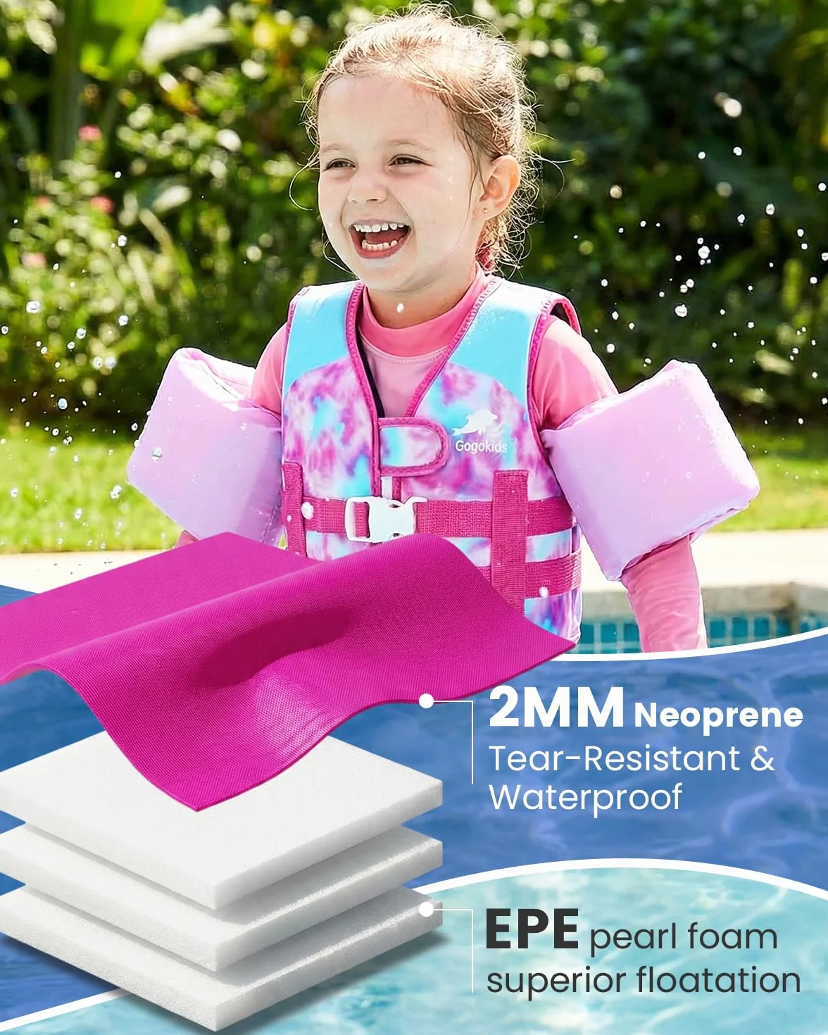 Gogokids Chaleco salvavidas para niños con mangas para niños pequeños, estilo chaqueta, flotabilidad, flotabilidad con correas ajustables, chaleco salvavidas para niños de 2 a 6 años / 14-30 kg