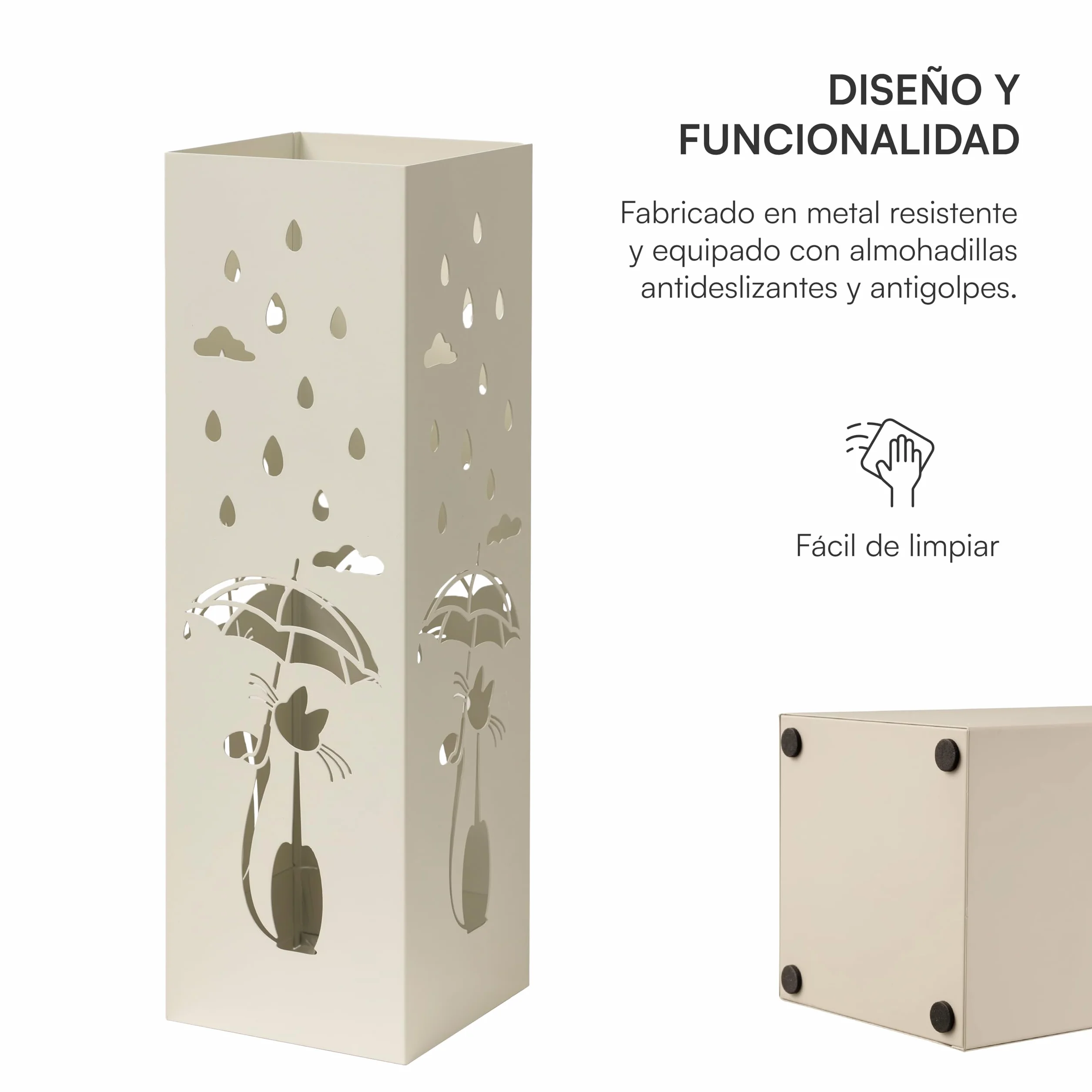 Baroni Home Paragüero Moderno Gato Tallado Lluvia 15,5x15x49 cm Blanco