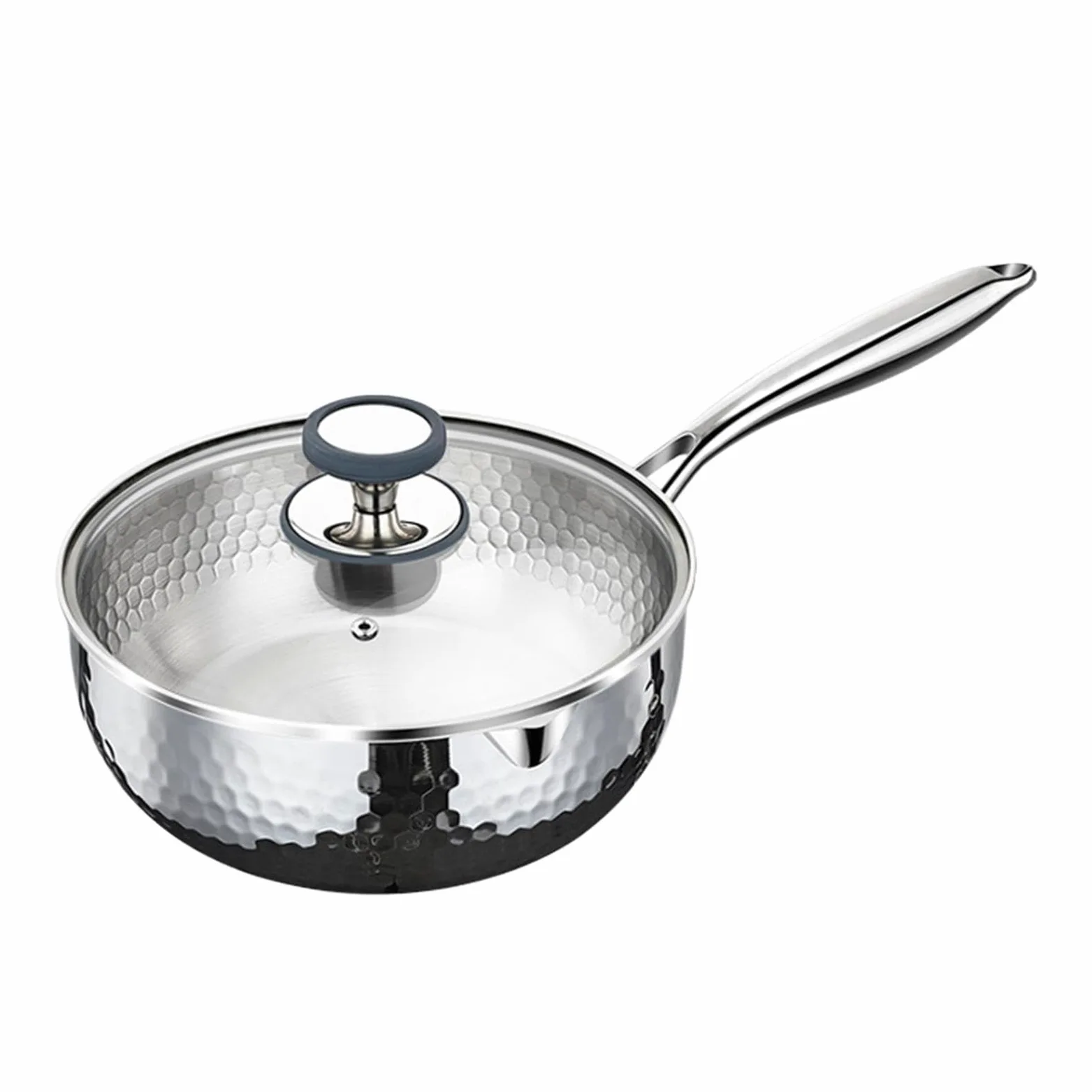 Cazo Con Tapa Acero Inoxidable Con Tapa, Asa Y Pico Vertedor | Cazo Pequeño Para Vapor Y Salsas Para Freír, Cocinar a Fuego Lento, Hervir, en Cocina y en Hogar, Apto para Inducción