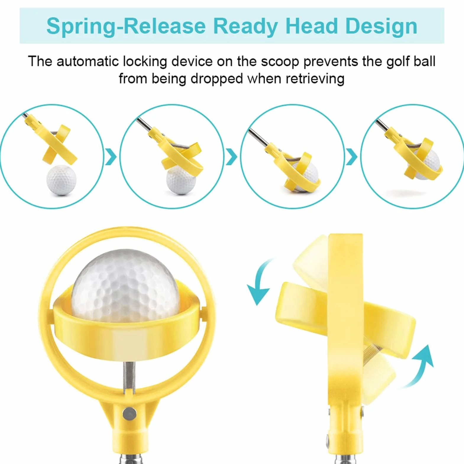 Cocoarm Pelota de golf Retriever, acero inoxidable, telescópica, pala de golf. Pala de recogida para putter, accesorios de golf, regalos para golfistas, 39-215 cm