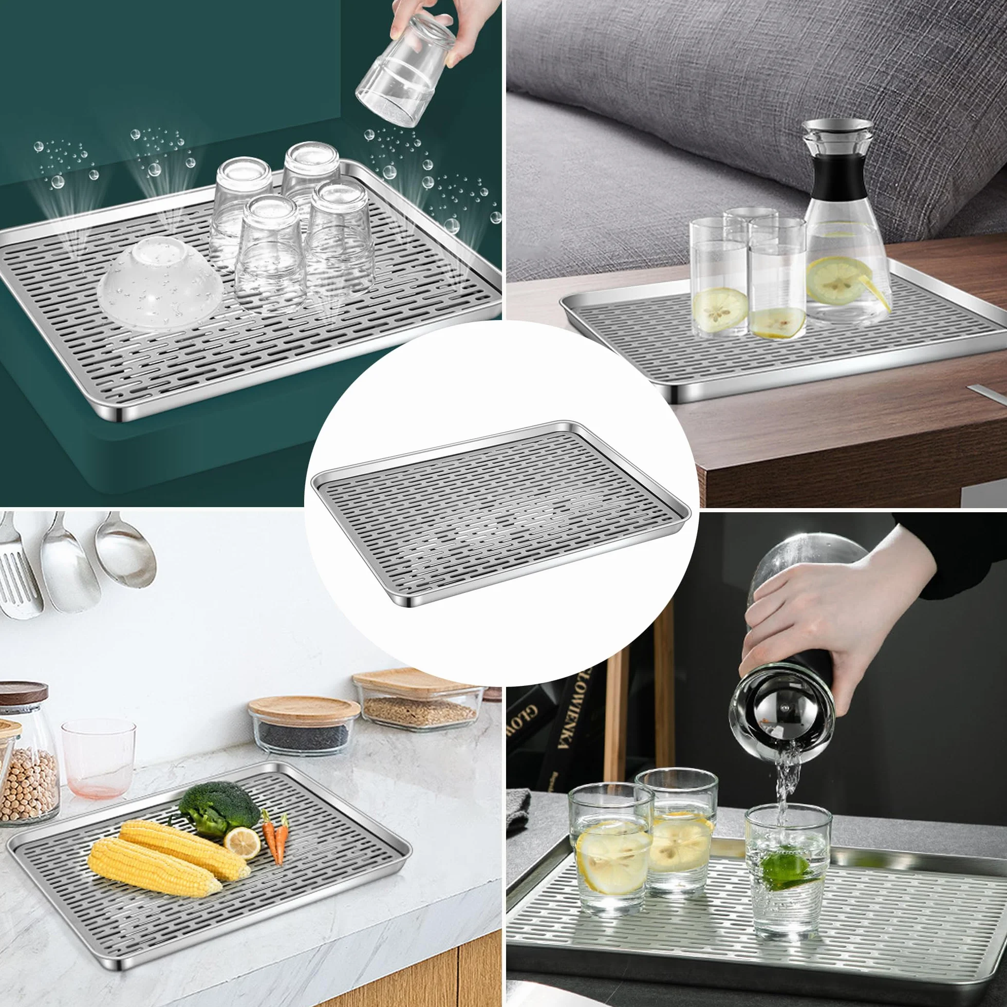 duoyif Bandeja De Goteo De Acero Inoxidable, Bandeja De Goteo De Cerveza, Bandejas Antigoteo Rectangular, Bandeja De Te Inox, Bandeja De Goteo Para Restaurantes Bares Cocinas (31,5x24,5x2,5cm)