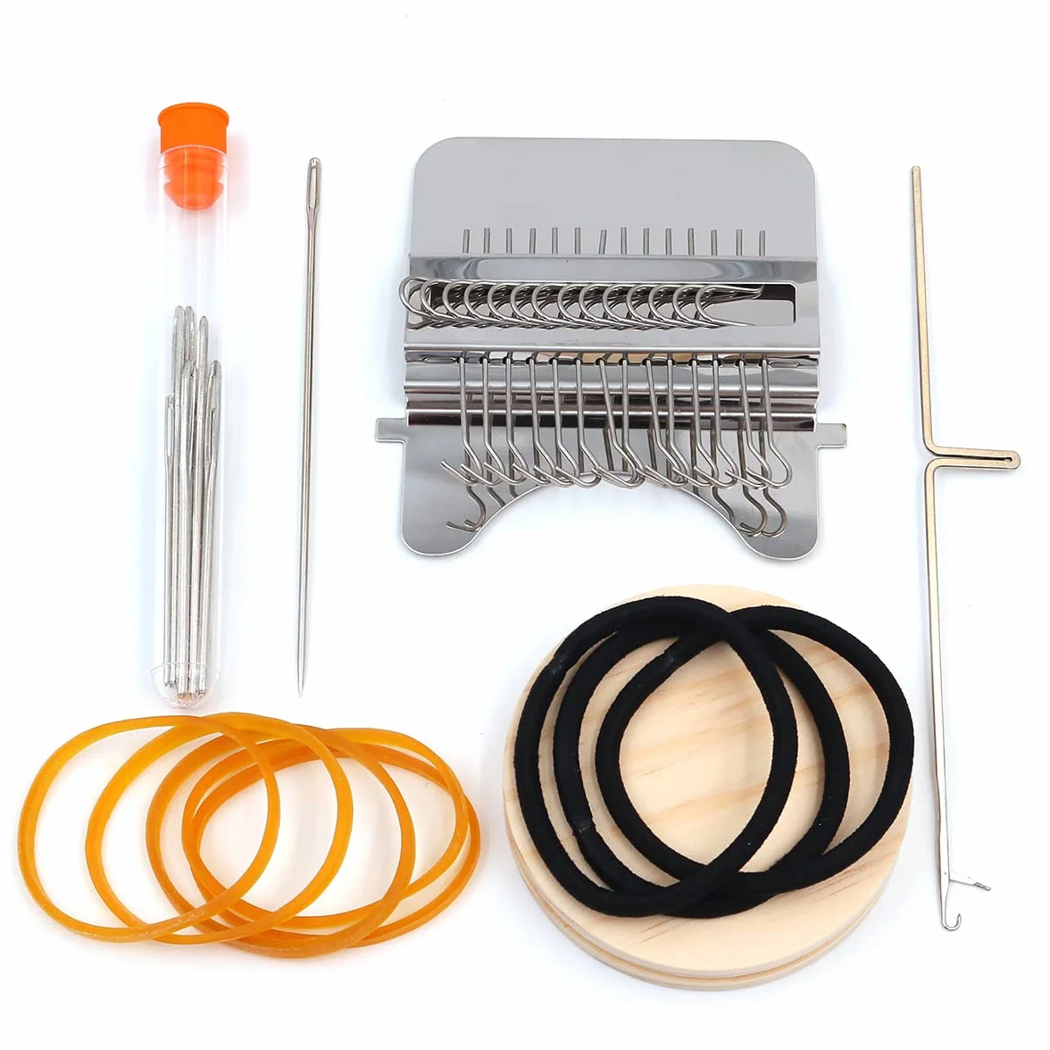 POFET Mini máquina de telar de madera, herramienta creativa de reparación de tejidos, para jeans, calcetines, ropa (14 ganchos)