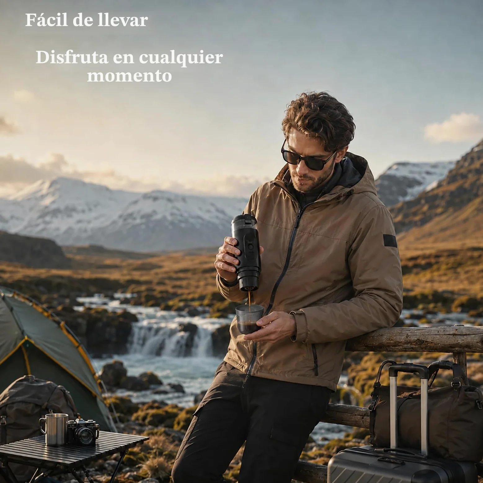Cafetera eléctrica con pantalla LED de temperatura, compatible con cápsulas y café molido