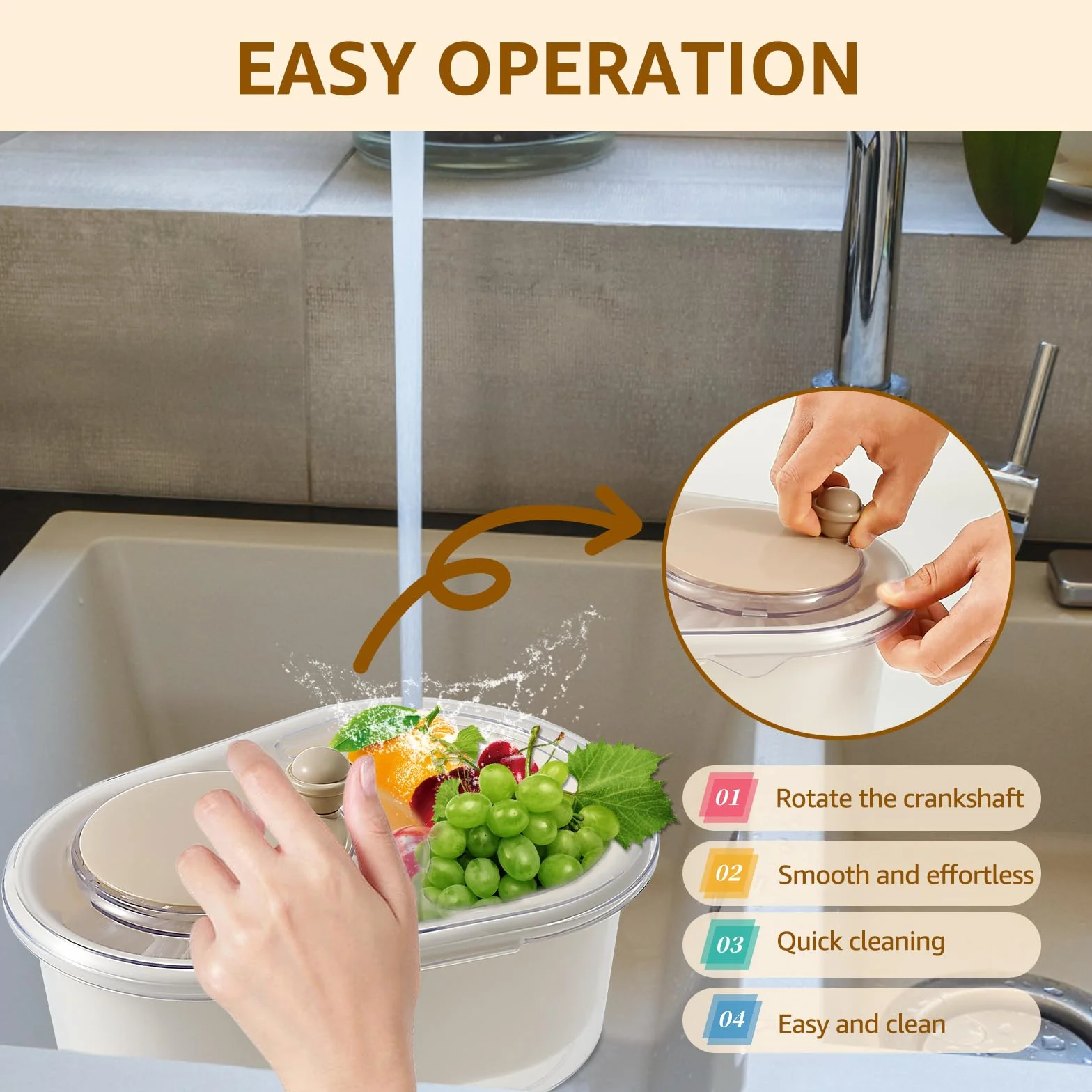 Fruit Cleaner Spinner, Lavadora Portátil de Frutas, Gran Depurador Limpieza Eficiente, Limpiador Manual Rotacional, para Frutas y Verduras (A)