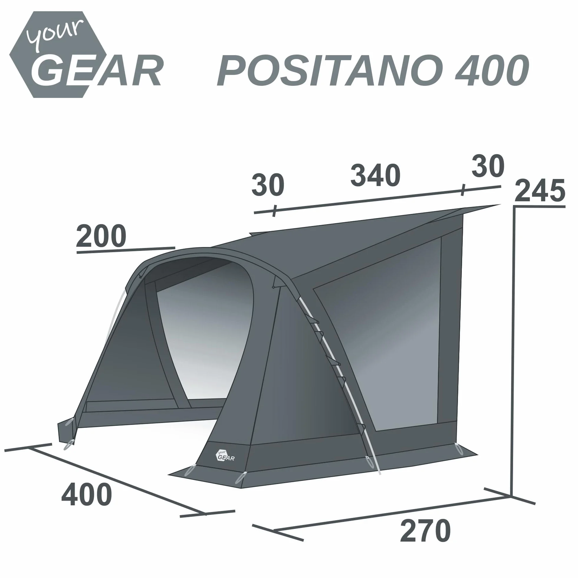 GEAR Positano 330 o 400 Toldo para caravana con 4 ventanas y puerta grande Tienda de campaña UV 50+