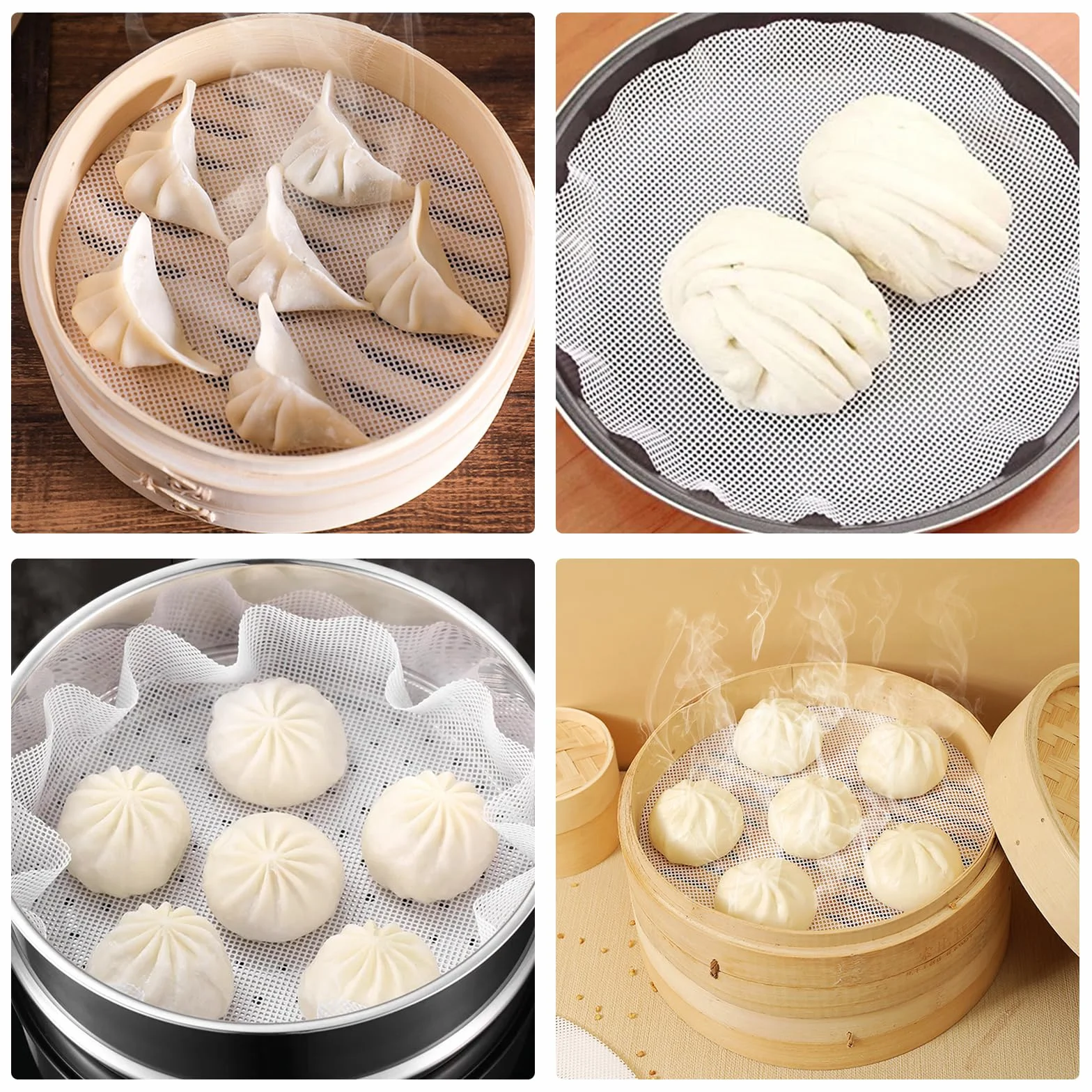 12 Piezas Redondo Forros al Vapor de Silicona, 25cm Tapete Cesta de Cocción al Vapor, Antiadherente Tapete Vaporera Cocinar Bambu, Reutilizable Tapete Steamer para Moños al Vapor,Albóndigas