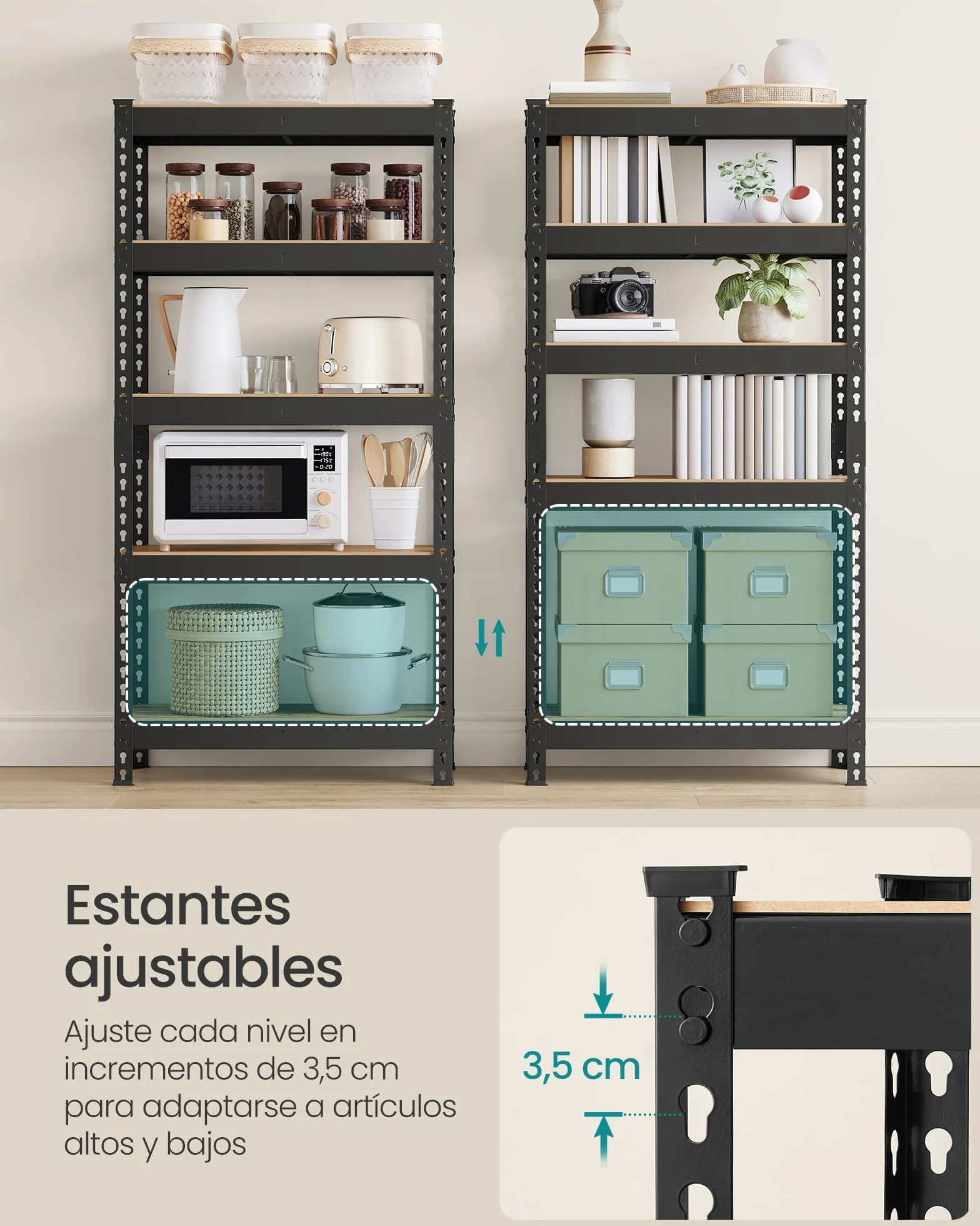SONGMICS Estantería de 5 Niveles, estantes de Almacenamiento, para Estudio, Montaje sin Tornillos, estantes Ajustables, 30 x 75 x 150 cm, Carga de 875 kg, para cobertizo, almacén, sótano, Cocina