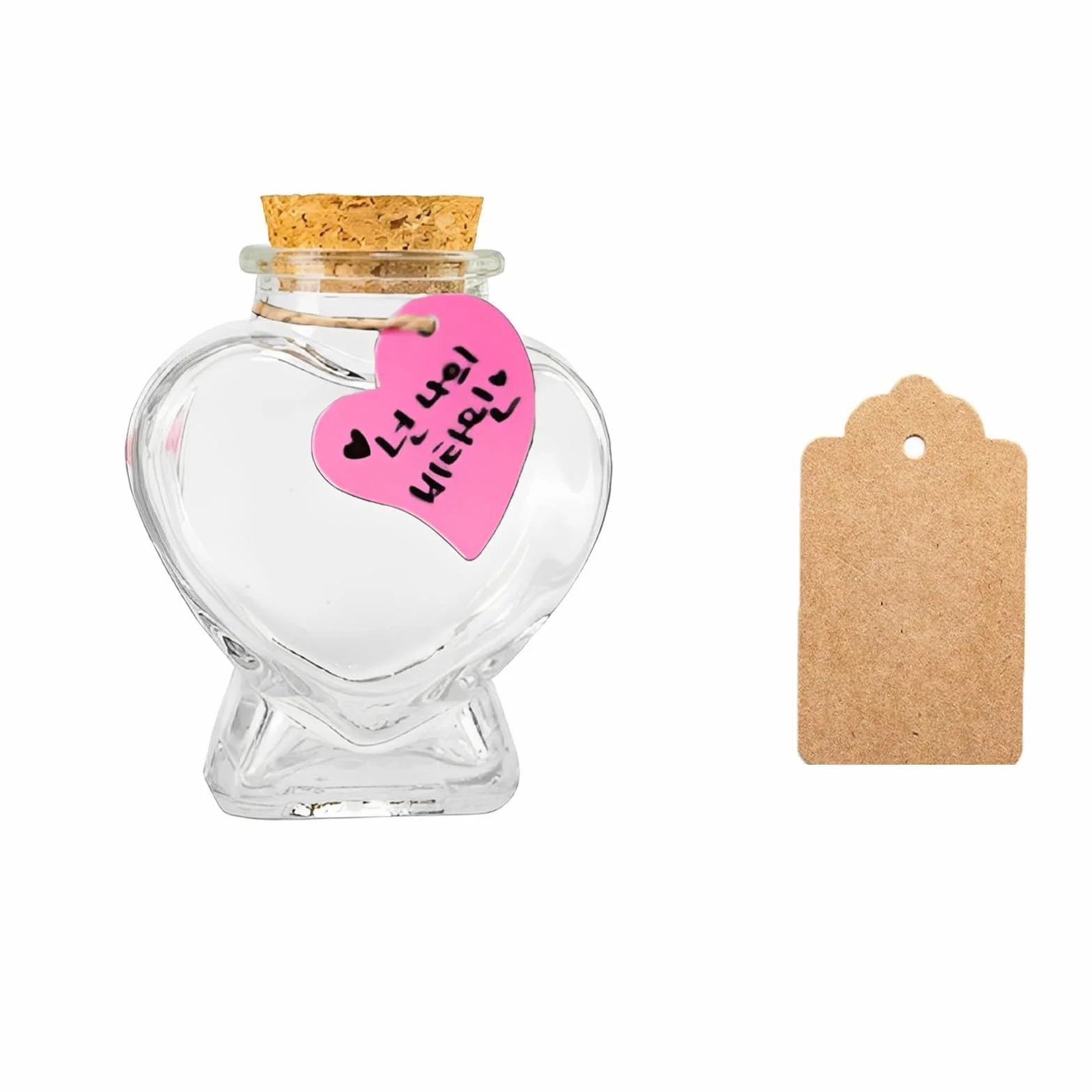 Pequeñas botellas de cristal en forma de corazón con corcho, frascos de cristal en forma de corazón con tapa de corcho, mini botellas de cristal vacías con etiqueta de cordón para etiquetas