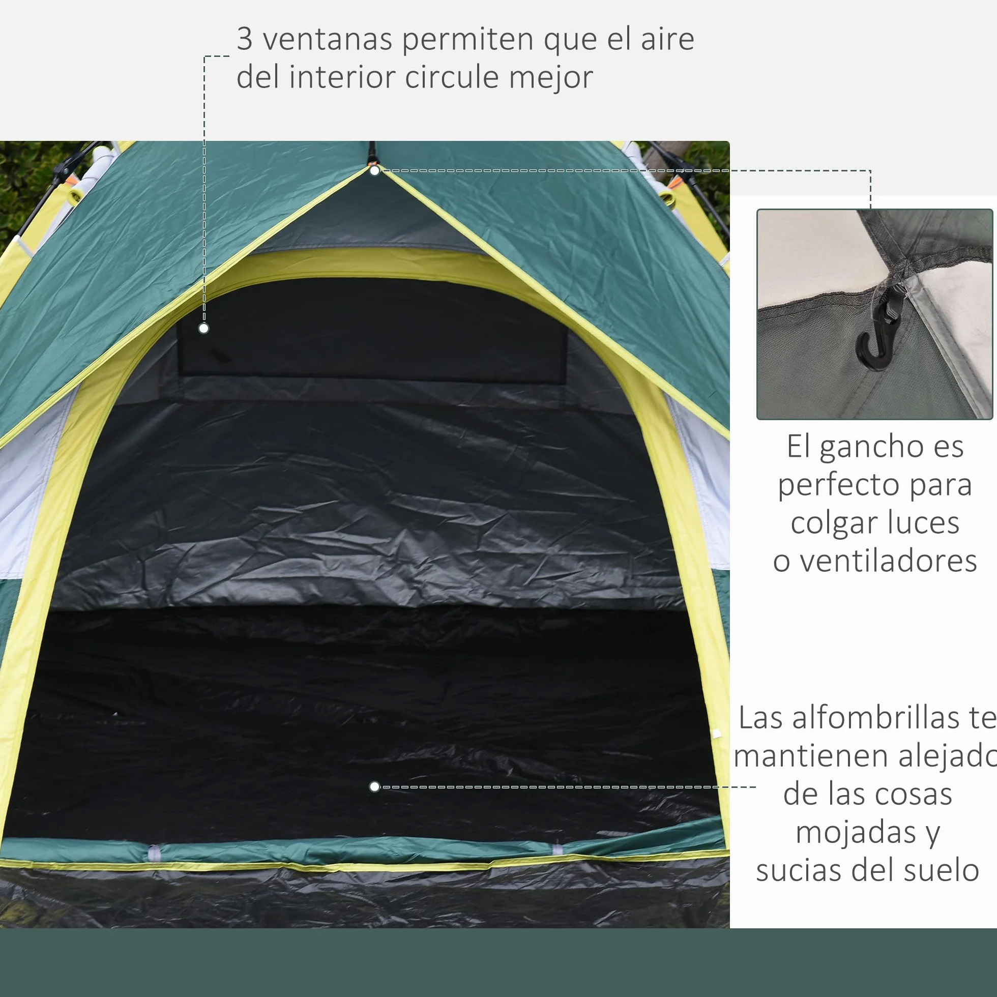 Outsunny Tienda de Campaña Pop-up 3 Personas Impermeable 1000 mm Plegable 205x195x135 cm Verde