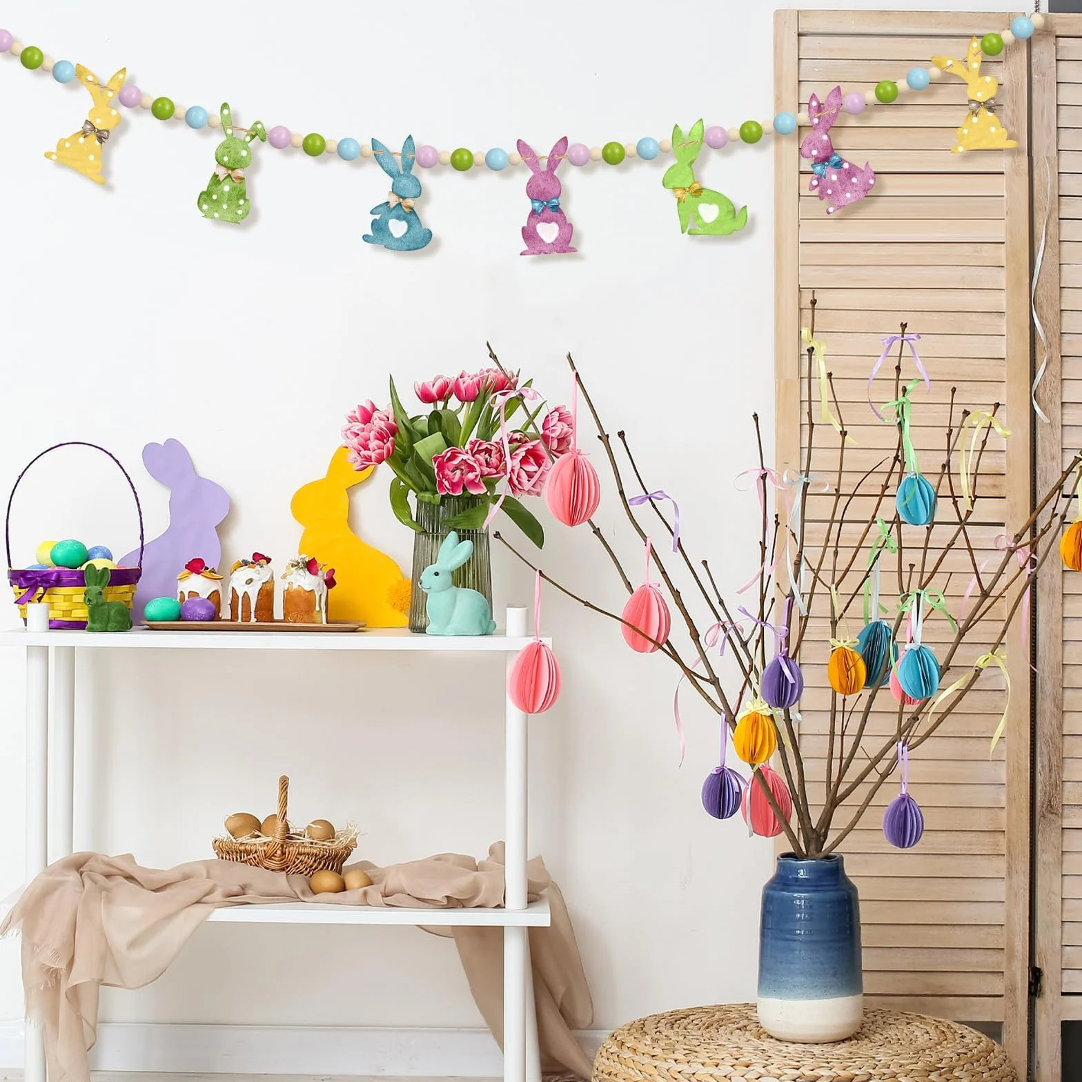 Guirnalda de Pascua, Pancarta de Pascua, Decoracion Primavera, Easter Decorations, Decoraciones Festivas Reutilizables, Patrón Doble Cara