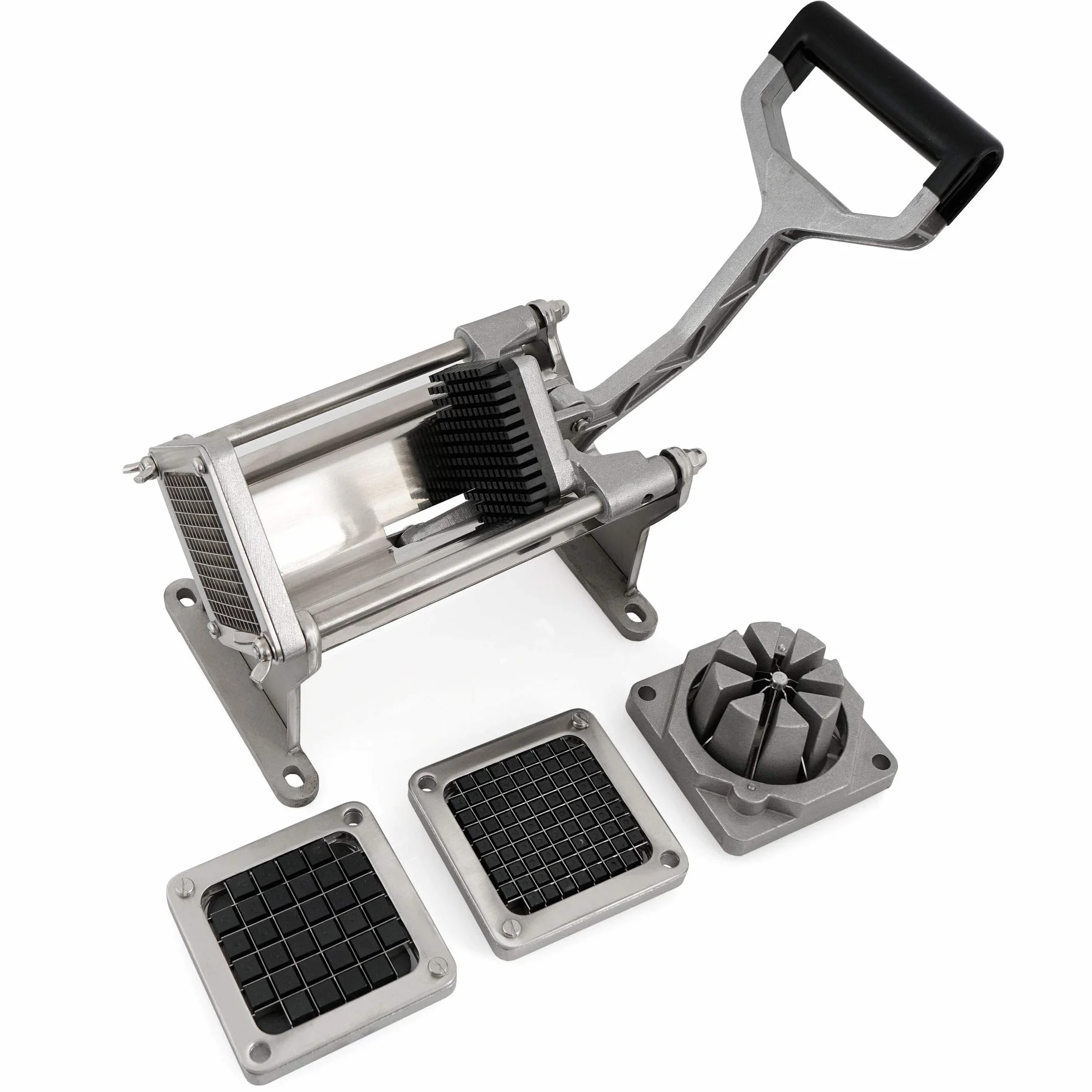 Mahlzeit Cortador de Patatas con 4 Moldes de Cuchillas de Acero Inoxidable | 45 x 17 x 29,5 cm | Cortador de Patatas Fritas en Tiras, Cuñas | para Verduras y Frutas