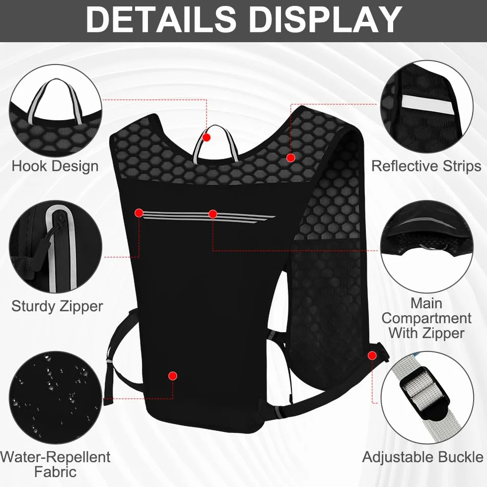Chaleco Running,Multifunción Mochilas de Hidratación,Mochila Hidratación Ligero con Reflectante y Correas Pecho Ajustables,Chaleco Running Mujer Hombre para Correr Trail Marathoner