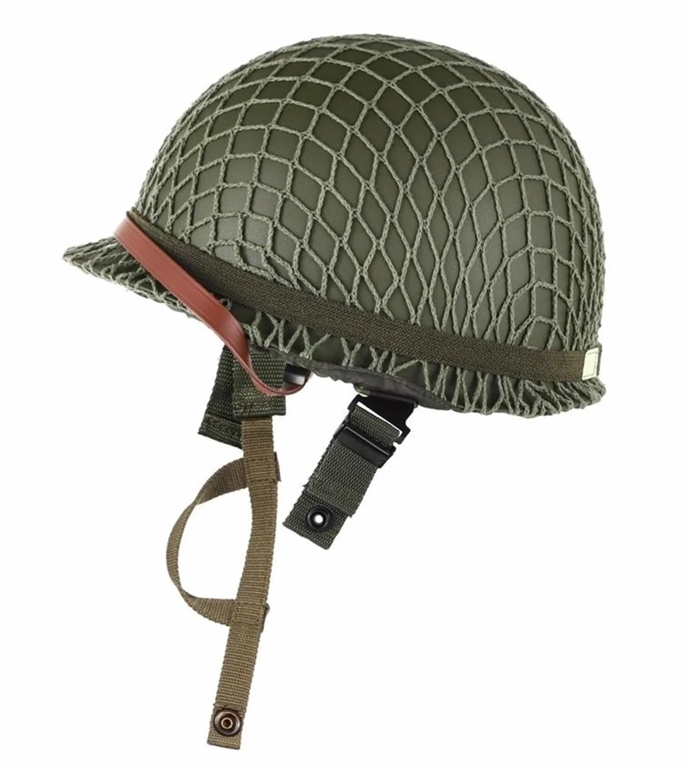 Casco de Trabajo Pesado Casco táctico del ejército de EE. UU. Réplica de Casco de Acero Verde M1 de la Segunda Guerra Mundial con Correa de Barbilla de Lona de Red