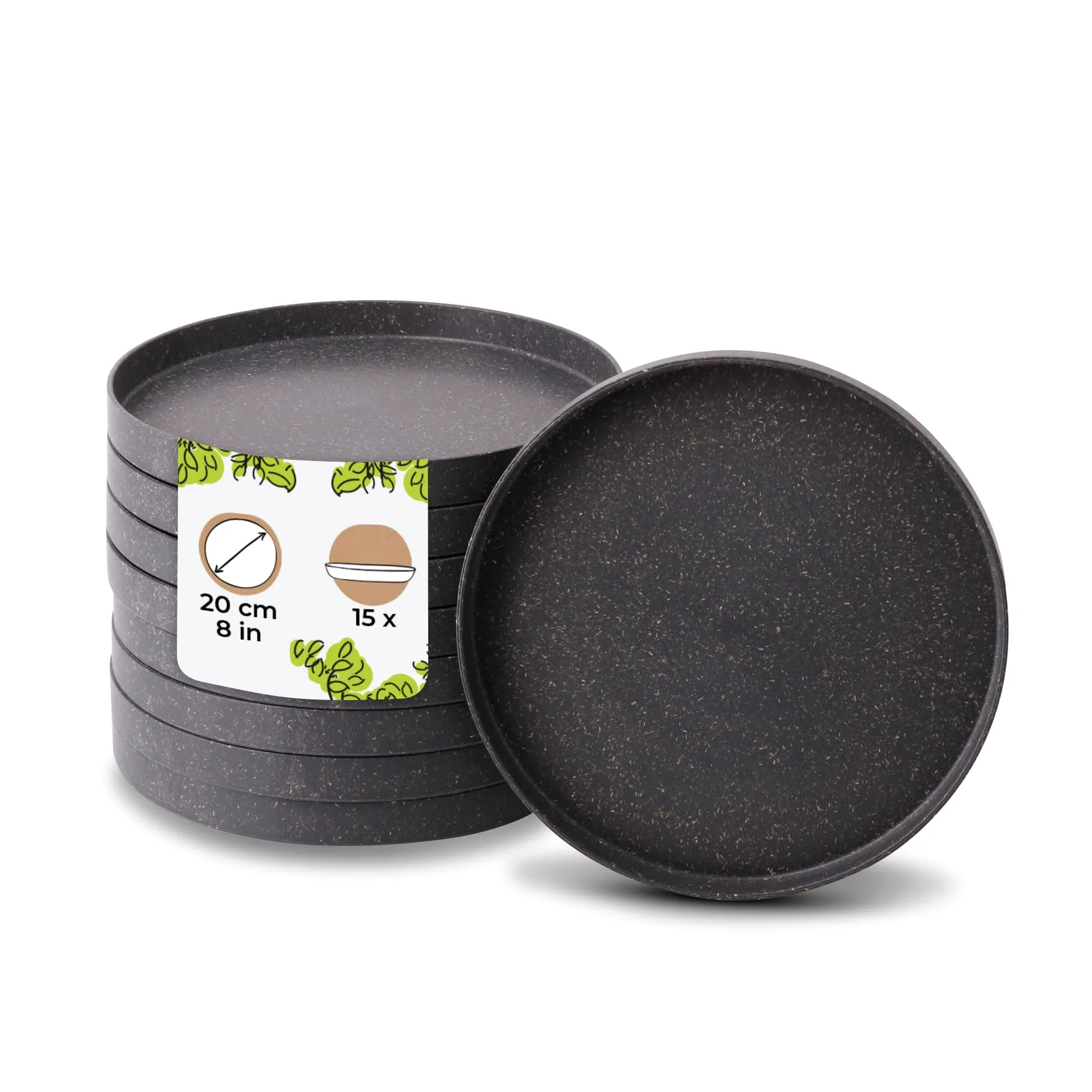 BIOZOYG | 15 piezas Platos Reutilizables Sostenibles | Ø 20 cm Plano Redondo | Vajilla de Camping | Vajilla de Fiesta | Plato de Ensalada | Apto para Lavavajillas | Apto para Microondas