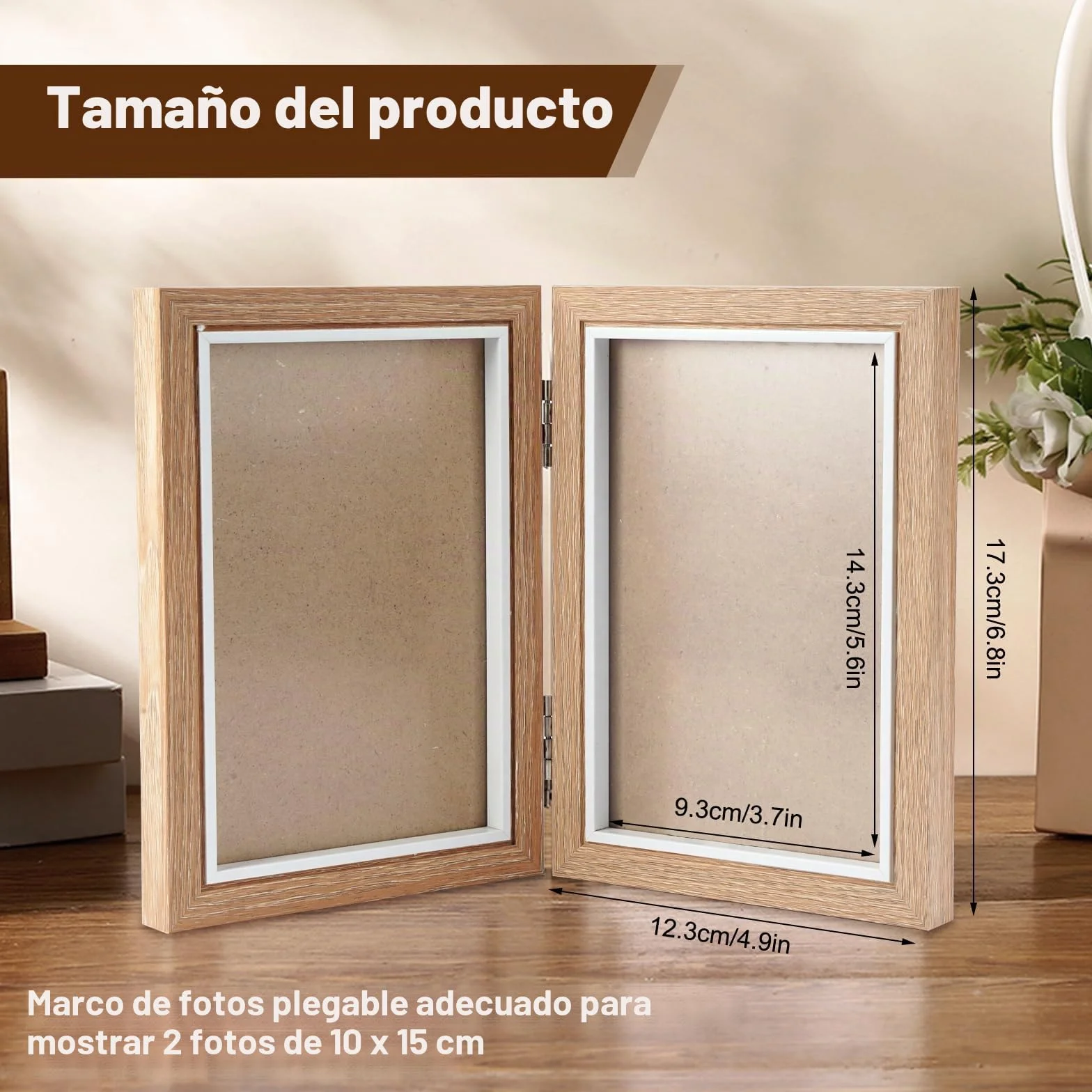 Marcos de Fotos Doble Madera, Marco Fotos Doblar, Plegable Marcos, Marco Fotos Doble, Capacidad Para 2 Fotos 10 x 15cm, para Retrato Varias Fotos Marco,Decoración Hogareña,Día de la Madre Regalo,Boda