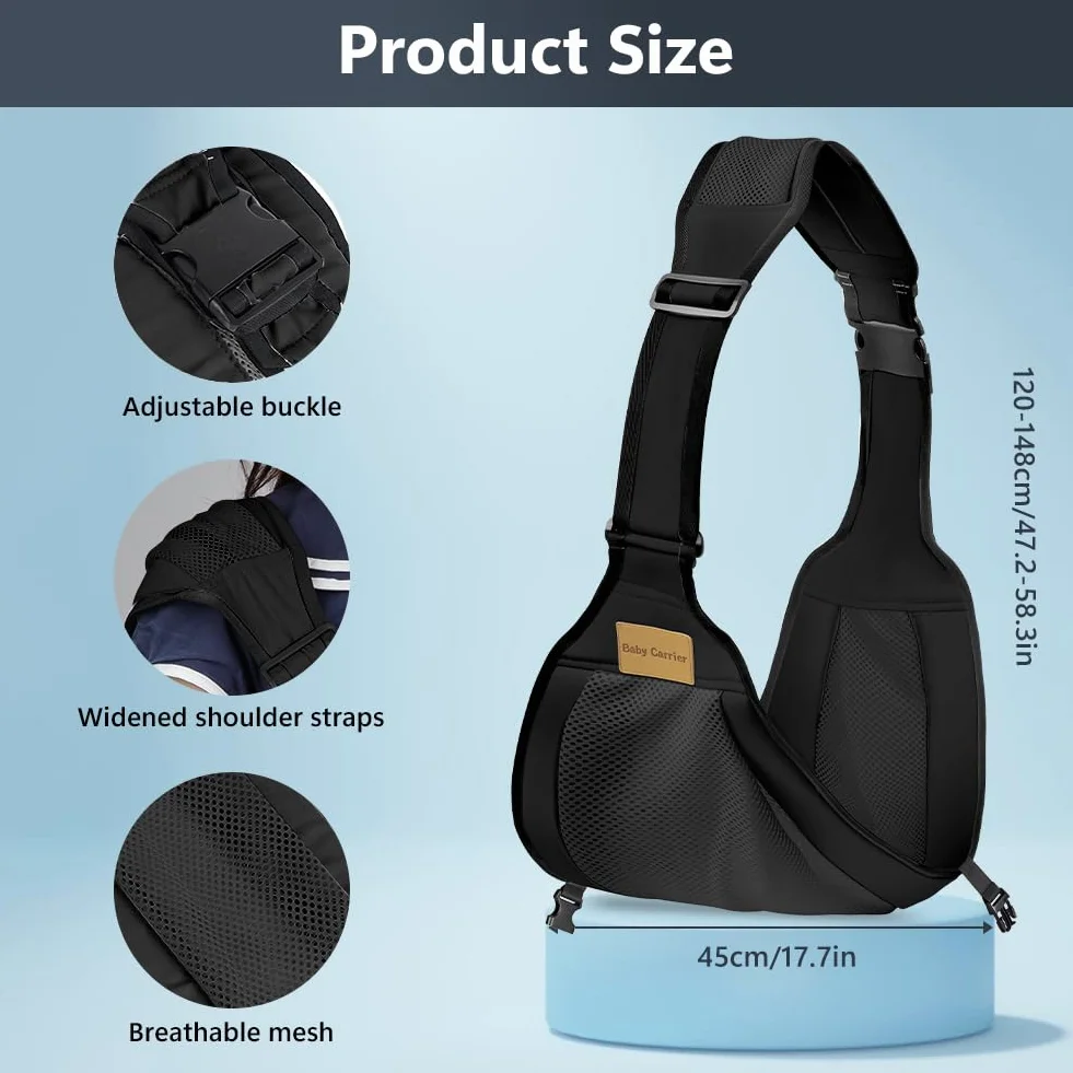 AOOWU Portabebés Ergonómico Transpirable 6-36 Meses 25kg Ajustable Multifuncional Negro