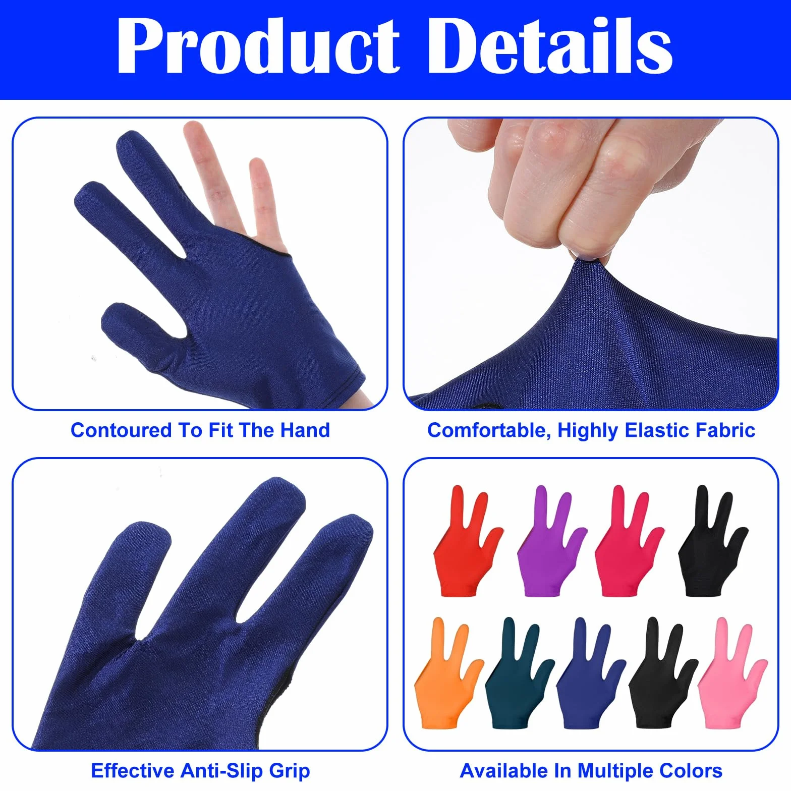 12 guantes de billar de tres dedos, transpirables, elásticos, para billar, cue para piscina, guantes profesionales de billar, para juegos de piscina, snooker, carom
