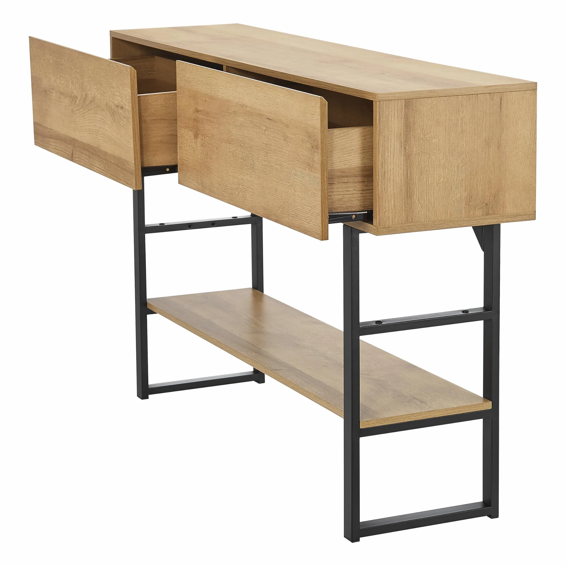 [en.casa] Mueble Recibidor Varberg Mesa Consola Mesa de Entrada con 2 Cajones y 1 Estante Regulable en Altura Metal Aglomerado 75 x 120 x 30 cm - Efecto Roble