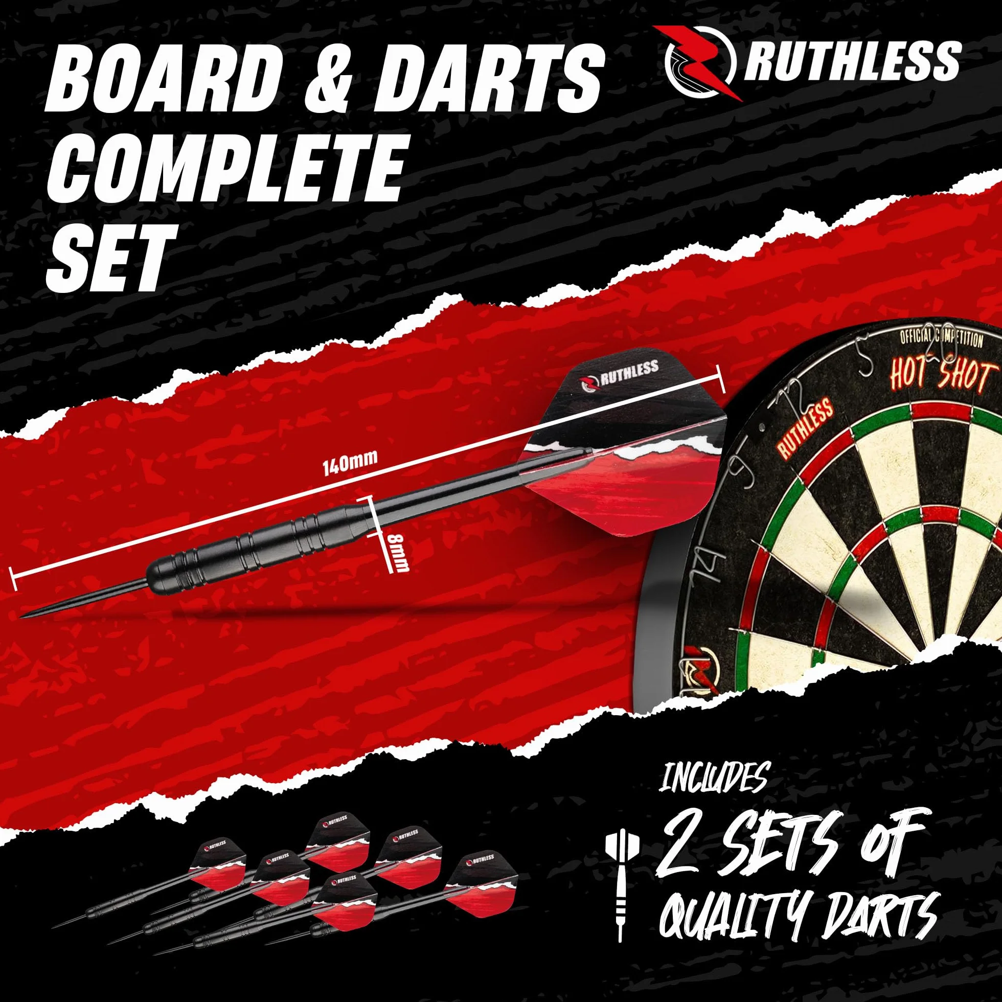 Ruthless Hot Shot Diana de Sisal Alambre Redondo con 2 Juegos de Dardos de Punta de Acero