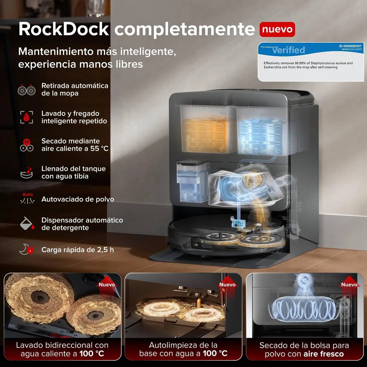 roborock Saros 20 Robot Aspirador Succión Extrema de 36000 Pa, Chasis AdaptiLift 3.0 hasta 8.8cm, Sistema StarSight 2.0, con Base RockDock Nuevo, Lavado con Agua a 100°C y Secado con Aire 55°C