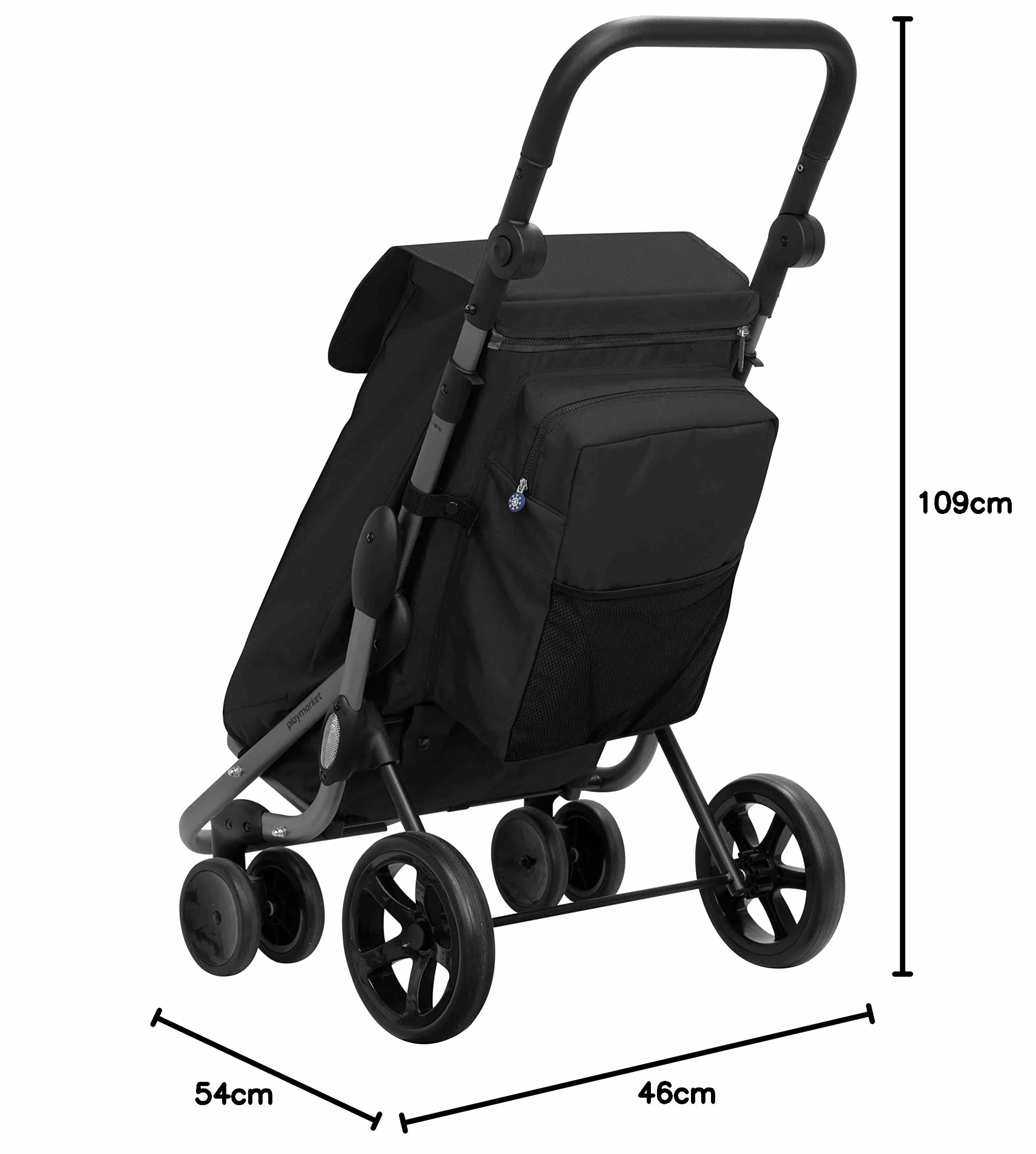 Playmarket Go Plus Carro de la Compra Plegable de Gran Capacidad, 4 Ruedas (Black Pepper)