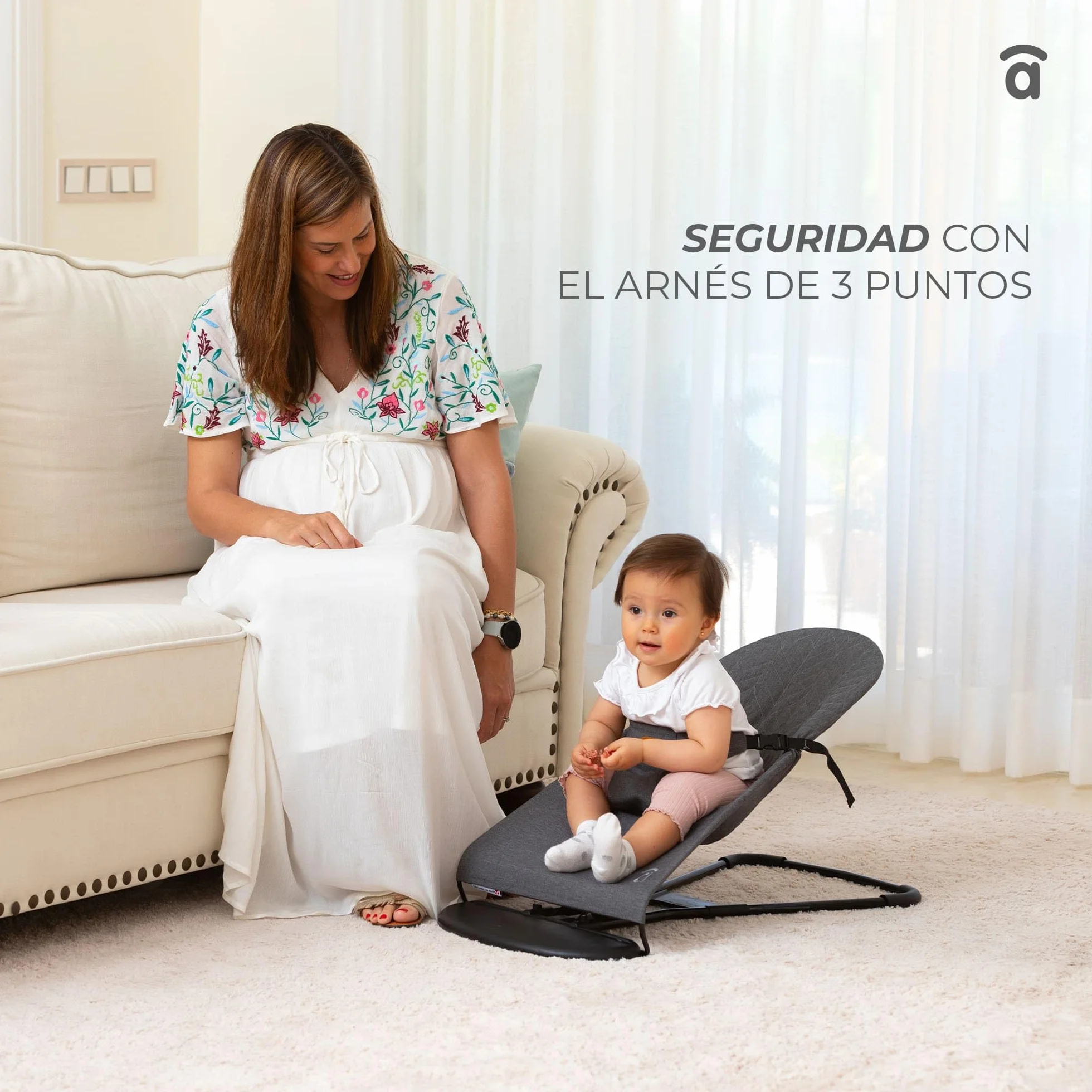 Asalvo PARADISE Hamaca Bebé 2 en 1 con Función Mecedora y Balancín, 0-1 años, Max 13 kg, Ligera y compacta, Balanceo Natural, Arnés 3 puntos, Reclinable y Plegable, Gris