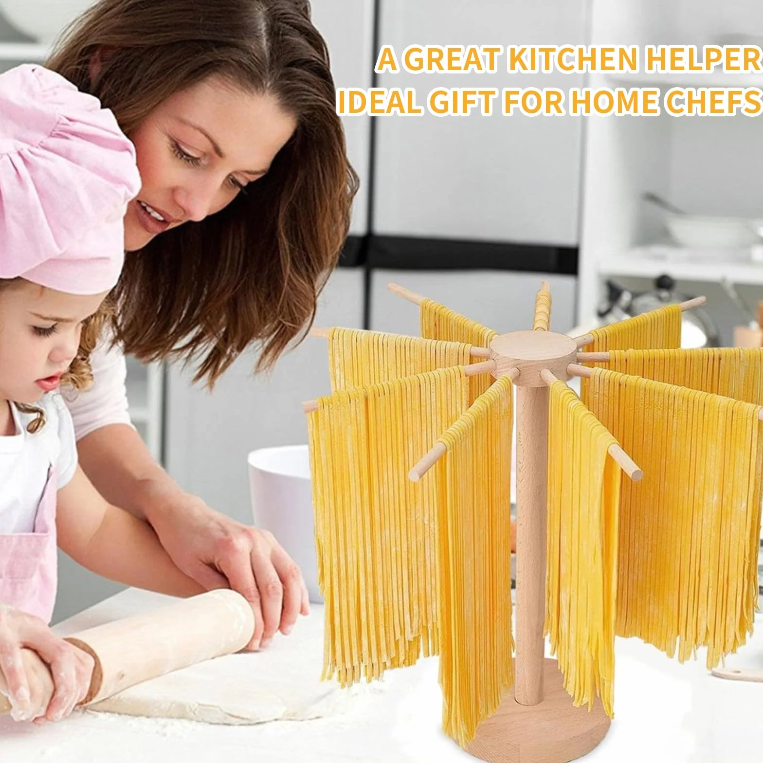 Secador de pasta con 9 brazos desmontables con base giratoria giratoria para fideos italianos y fideos chinos