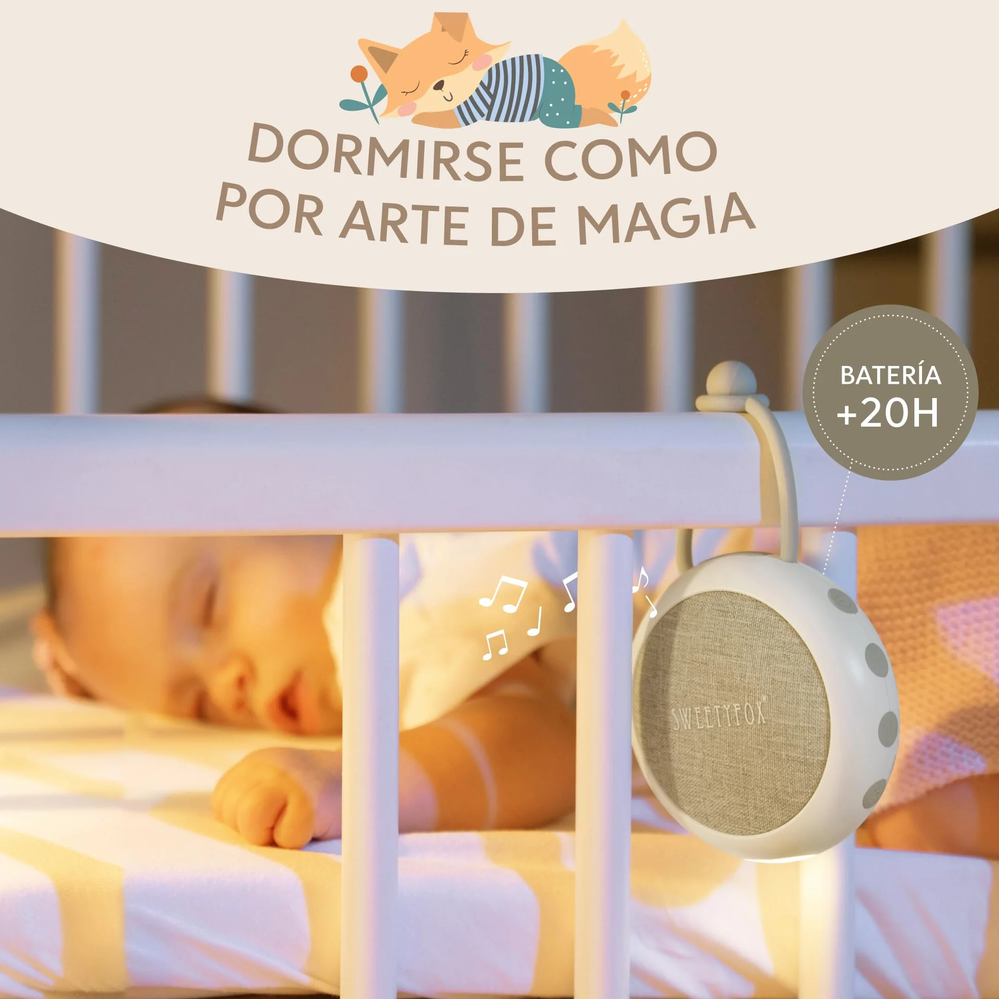 Sweety Fox Máquina Ruido Blanco Bebe 15 Sonidos Recargable por USB Luz Nocturna Musica para Dormir