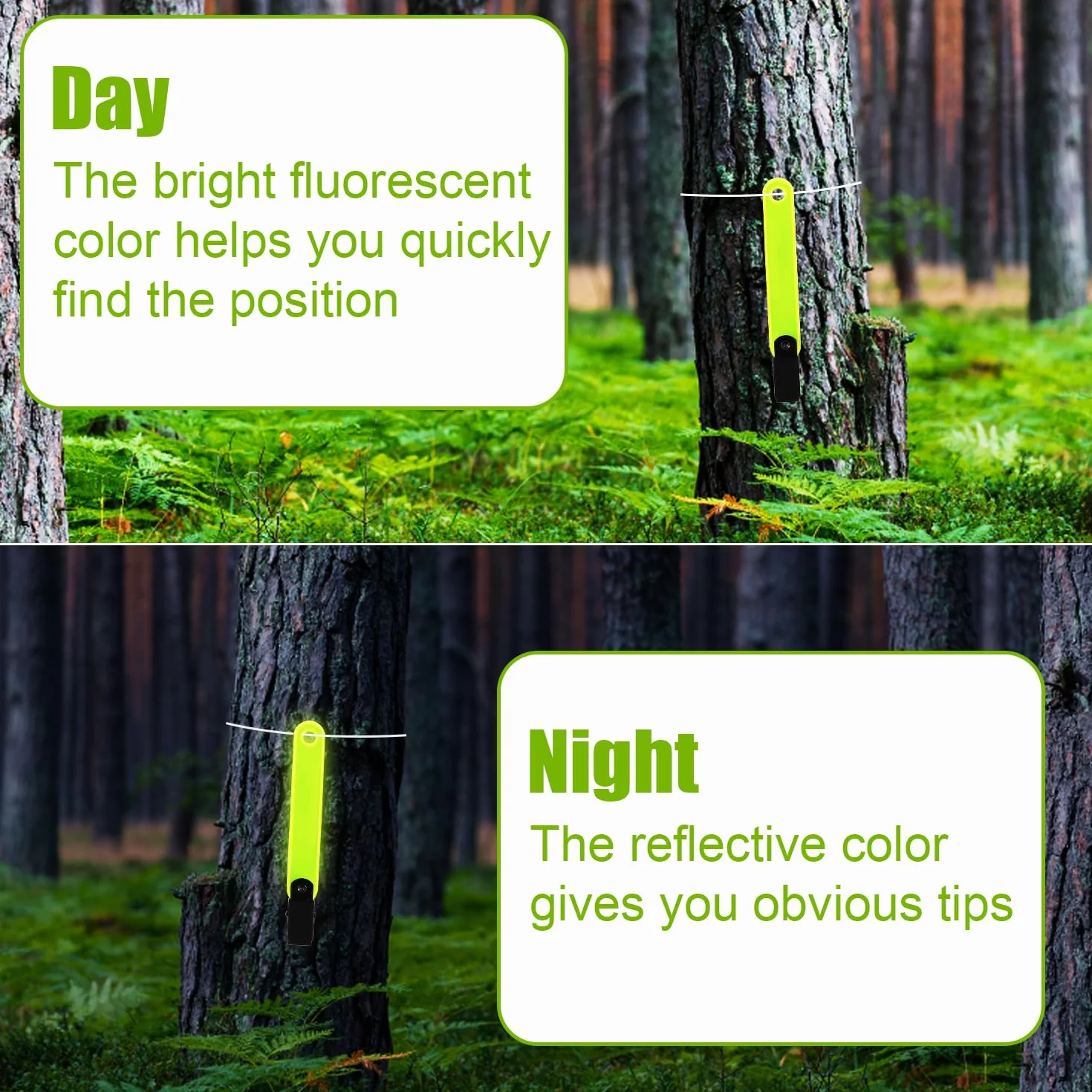 Marcadores de Sendero Reflectantes 24 Uds con Clips para Senderismo al Aire Libre Camping Amarillo Fluorescente
