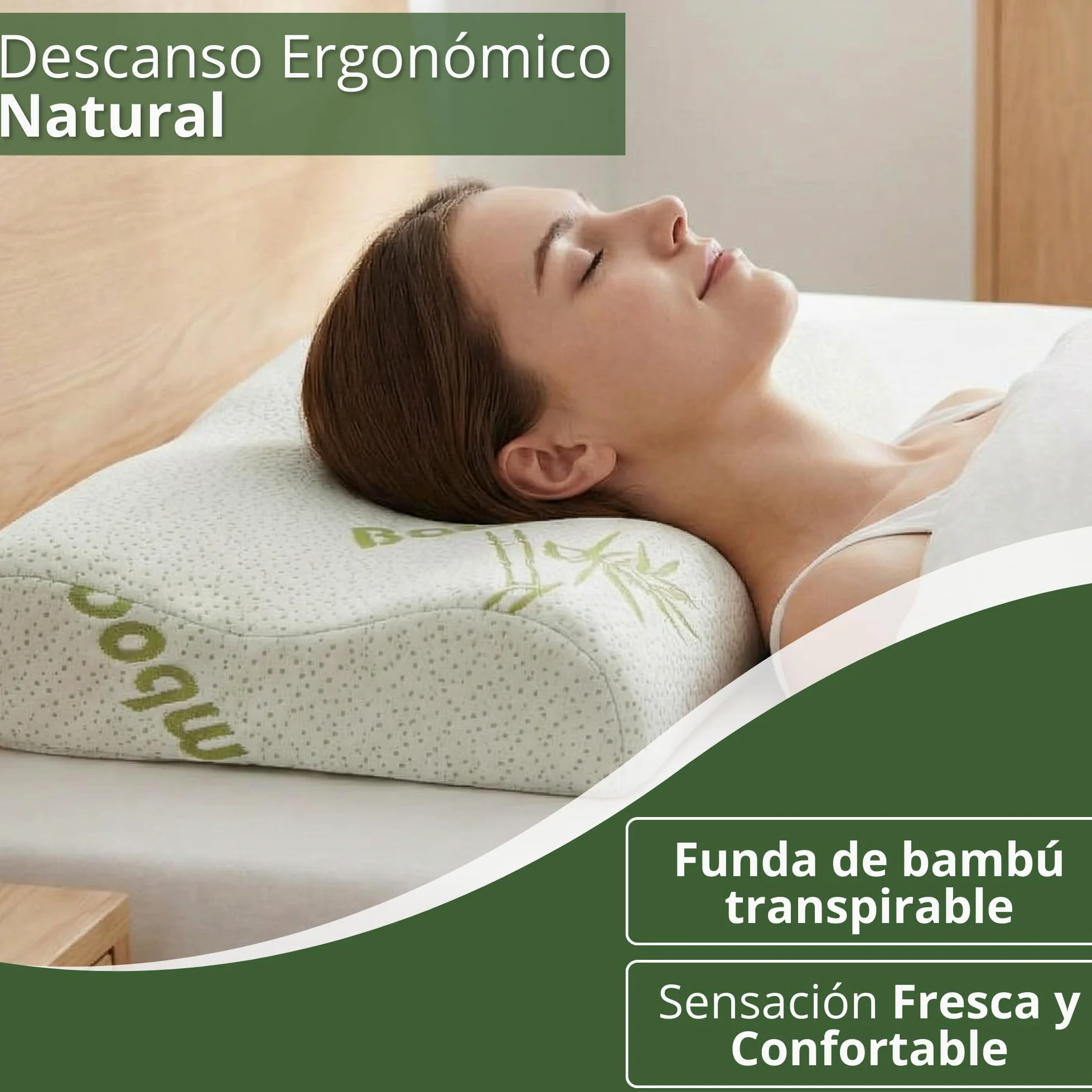 Almohada Cervical 2 en 1, Viscoelástica Memory Foam, Doble Altura Ergonómica, Alivia el Dolor Cervical, Dormir de Lado y Boca Arriba, Funda de Bambú Lavable, 60x40 cm