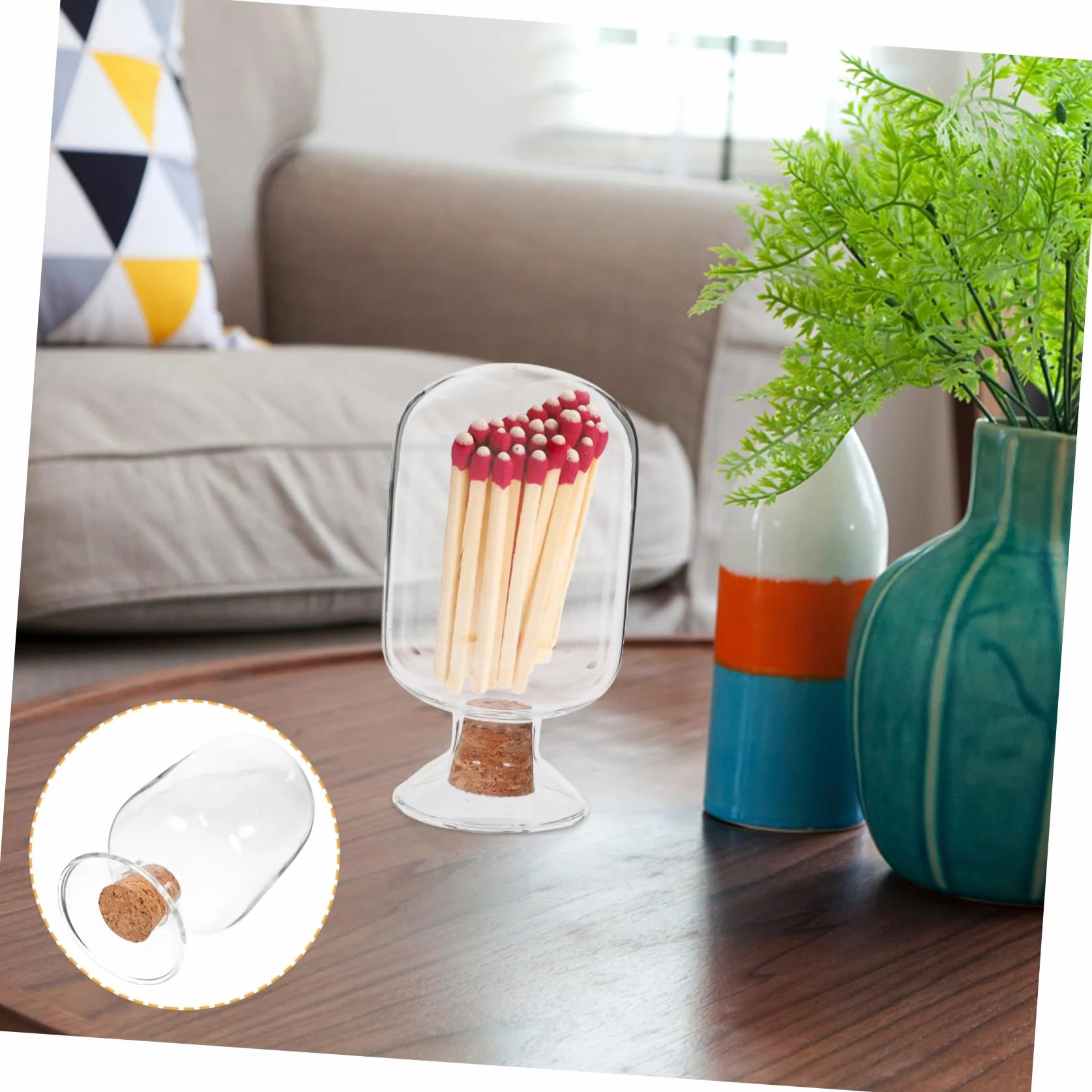 Botella De Vidrio Transparente Con Tapa Para Almacenamiento Y Exhibición De Cerillas Frasco Decorativo Multifuncional