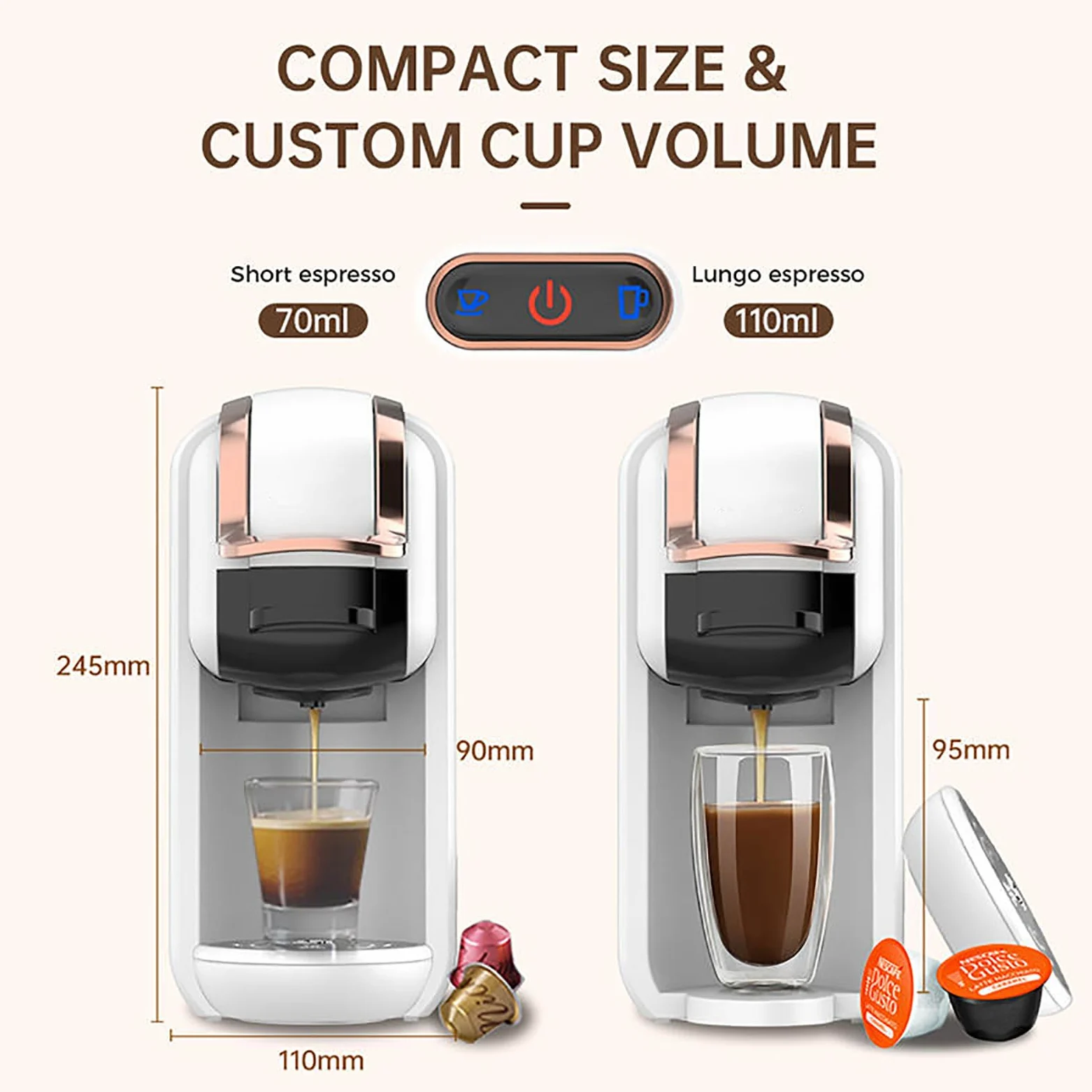 Cafetera de café multicápsulas con presión de 19 bares para cápsulas y espresso, ideal para uso doméstico u oficina