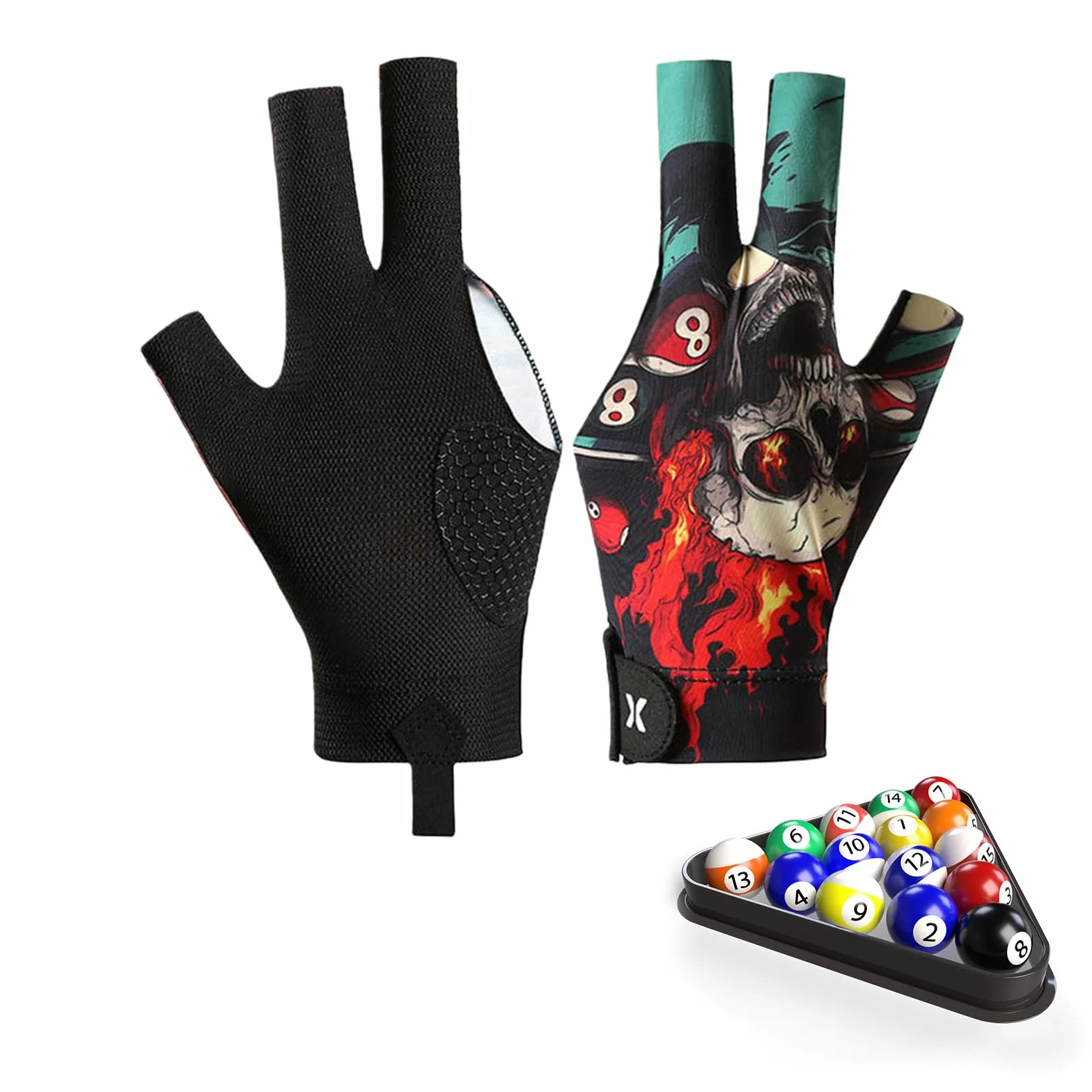 VINZOR Guante de Billar Profesional con Diseño de Calavera, Transpirable, Antideslizante y con Buen Elasticidad para un Control Total, para Jugadores de Billar, Snooker y Pool, Talla Única