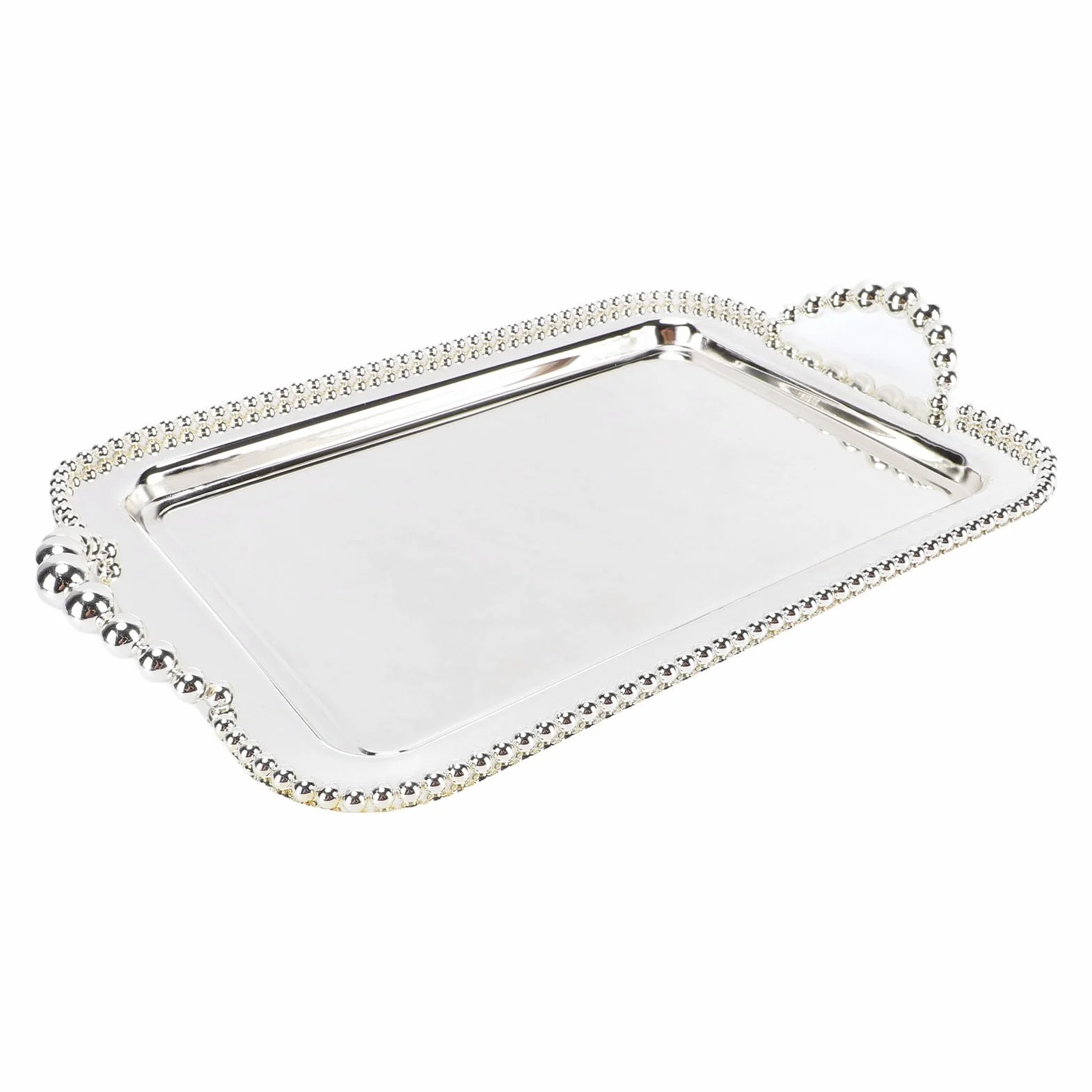 Ejoyous Bandeja para Servir de Acero Inoxidable, Plato Rectangular con Acabado de Espejo de 16,5 X 11,0 Pulgadas, Borde con Cuentas y Asas Dobles, Organizador de Tocador para Fiesta, Boda, Bar, Baño