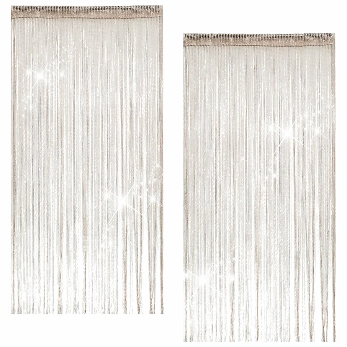 2 Stück Fadengardinen Set, 100 X 200 cm Fadenvorhang Glitzer, Champagnerfarbener Fadengardine Balkontür Fliegengitter, Zimmer Fransenvorhang Geeignet für Hochzeiten, Cafés, Restaurants, Türen