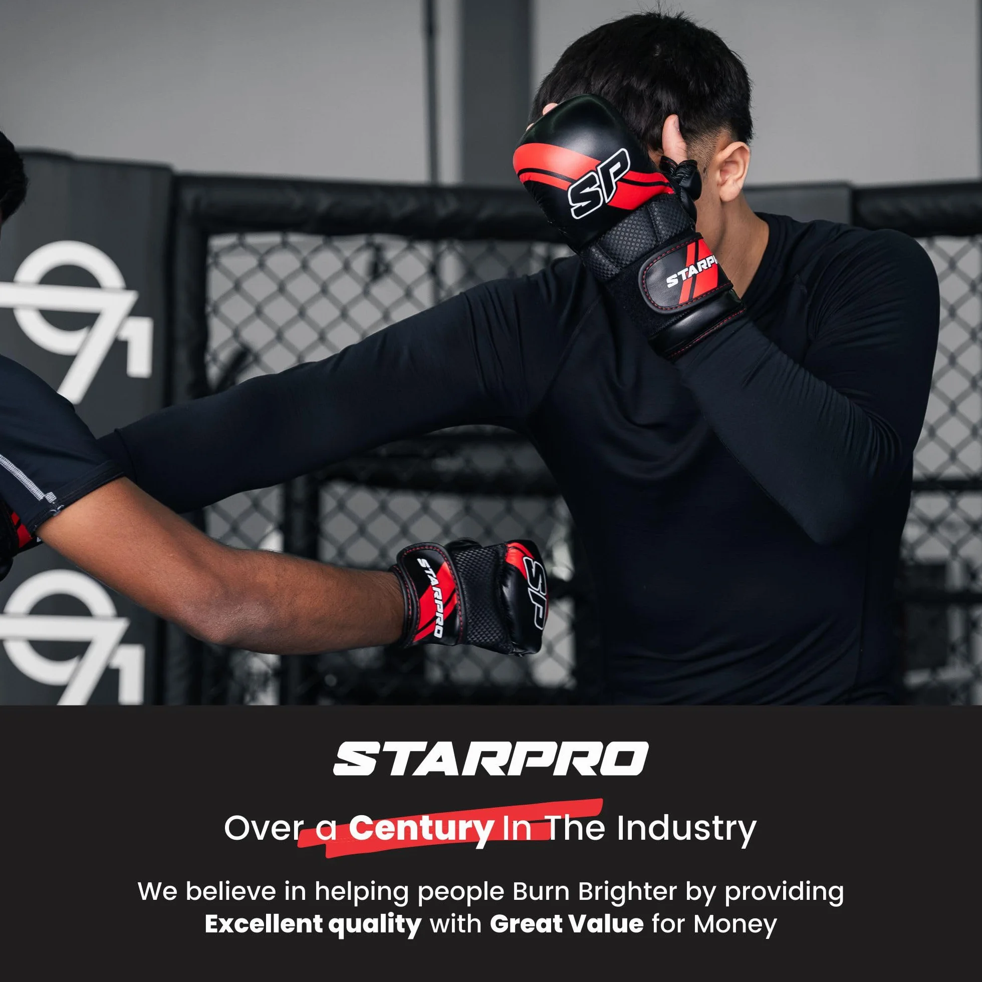Starpro Guantes MMA de Cuero PU para Sparring y Agarre Entrenamiento Combate Muay Thai Kickboxing Negro