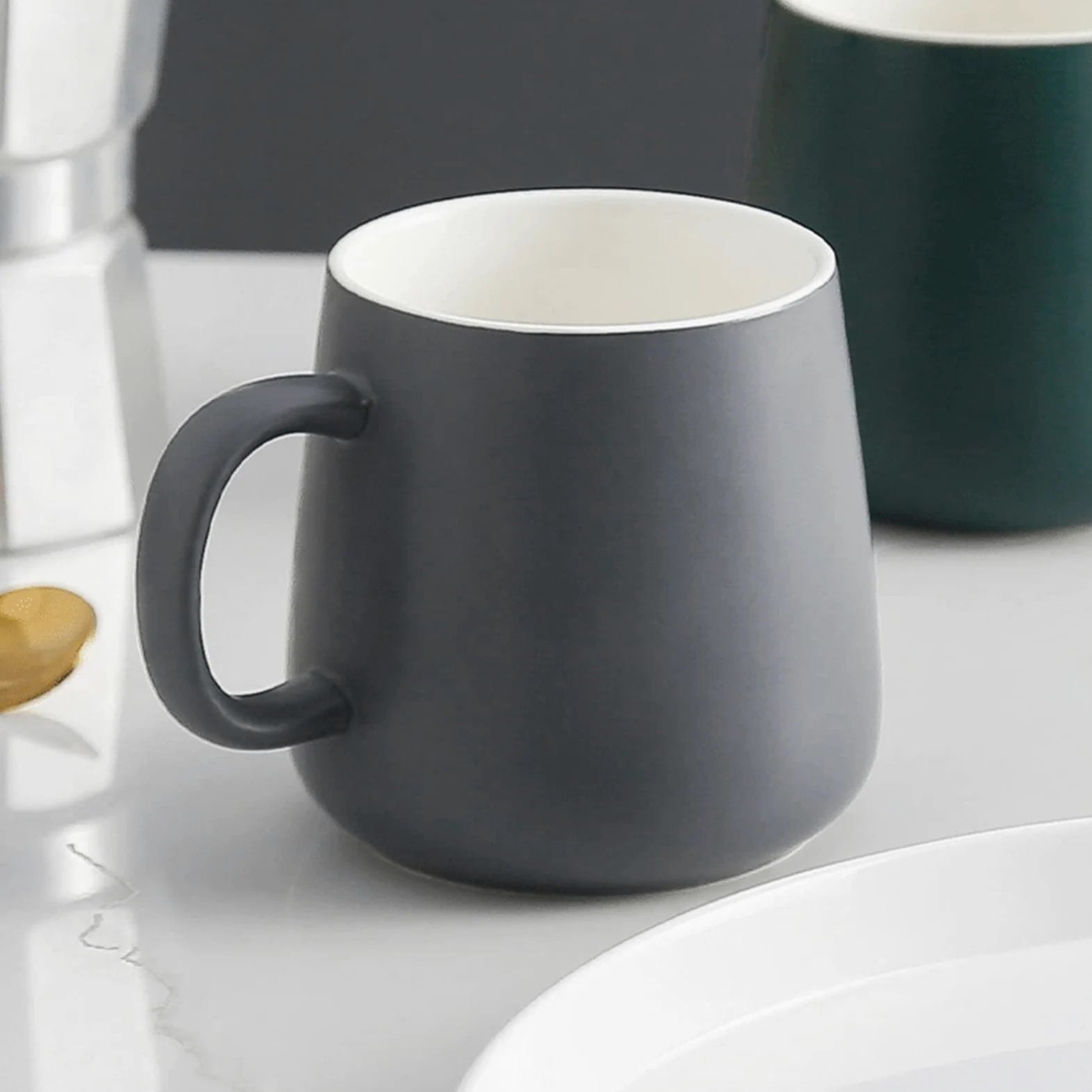 Estilo moderno 380 ml Taza de café de cerámica simple taza de leche para el hogar desayuno oficina taza (verde)