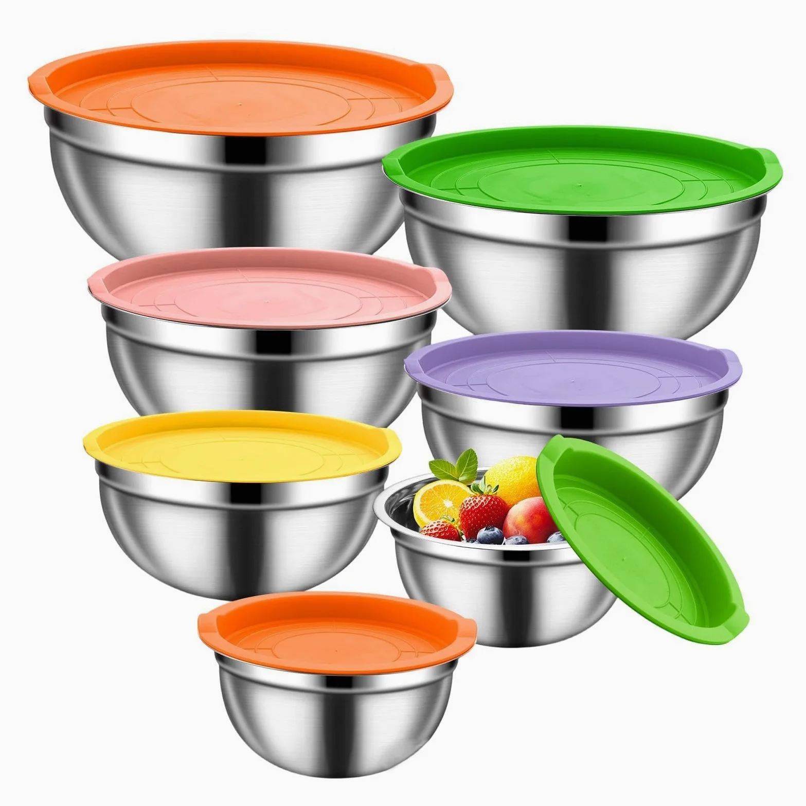 Bol para Mezclar con Tapa Juego De 3, Antideslizante Y Apto Para | Ideales para Ensaladas, Verduras, Salsas, Cereales, Huevos, Masas y Frutas Para salsa, cereales, aperitivos,