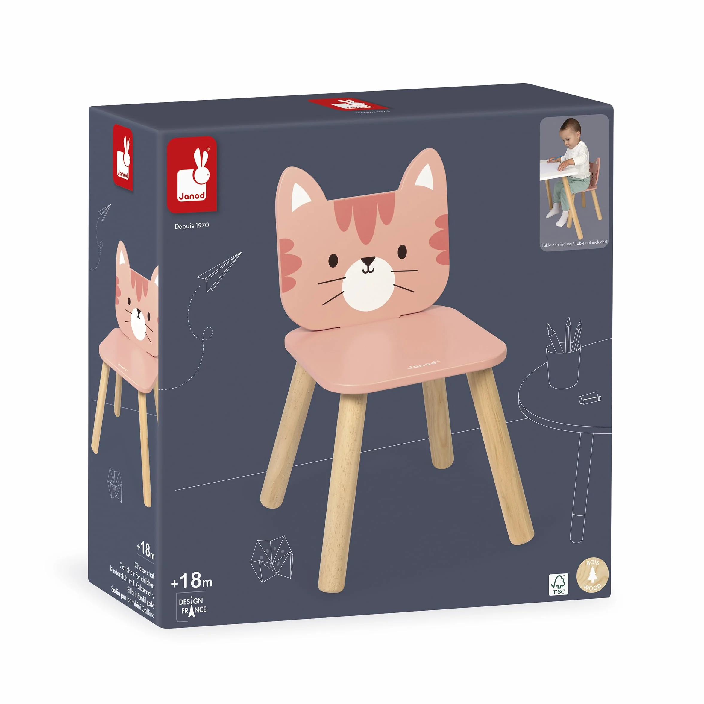Janod Silla Infantil de Madera para Niños 32x32x47 cm 18 Meses Gato