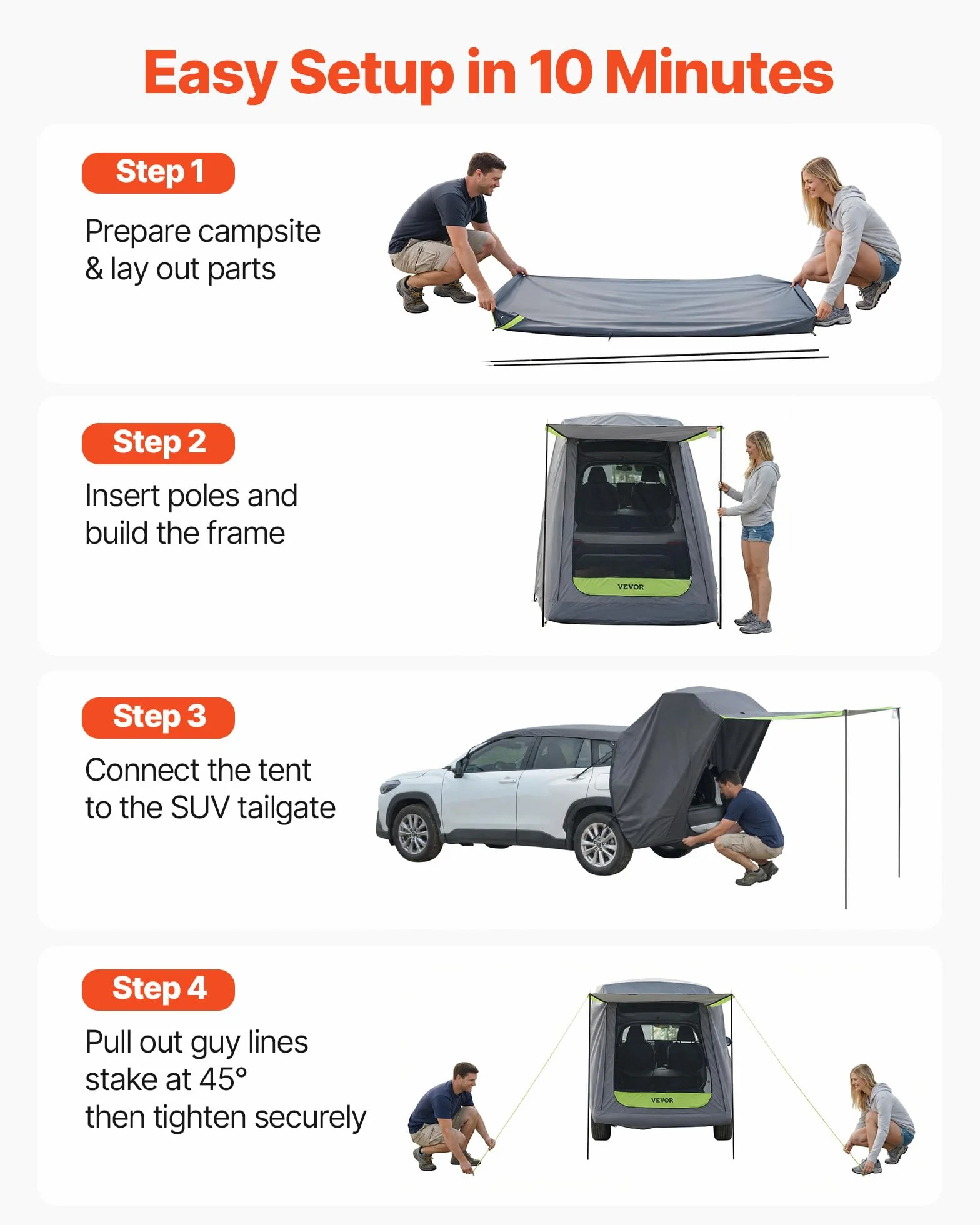 VEVOR Tienda de Campaña con Toldo para Coche 150x150 cm Impermeable PU2000 mm Carpa para Acampar