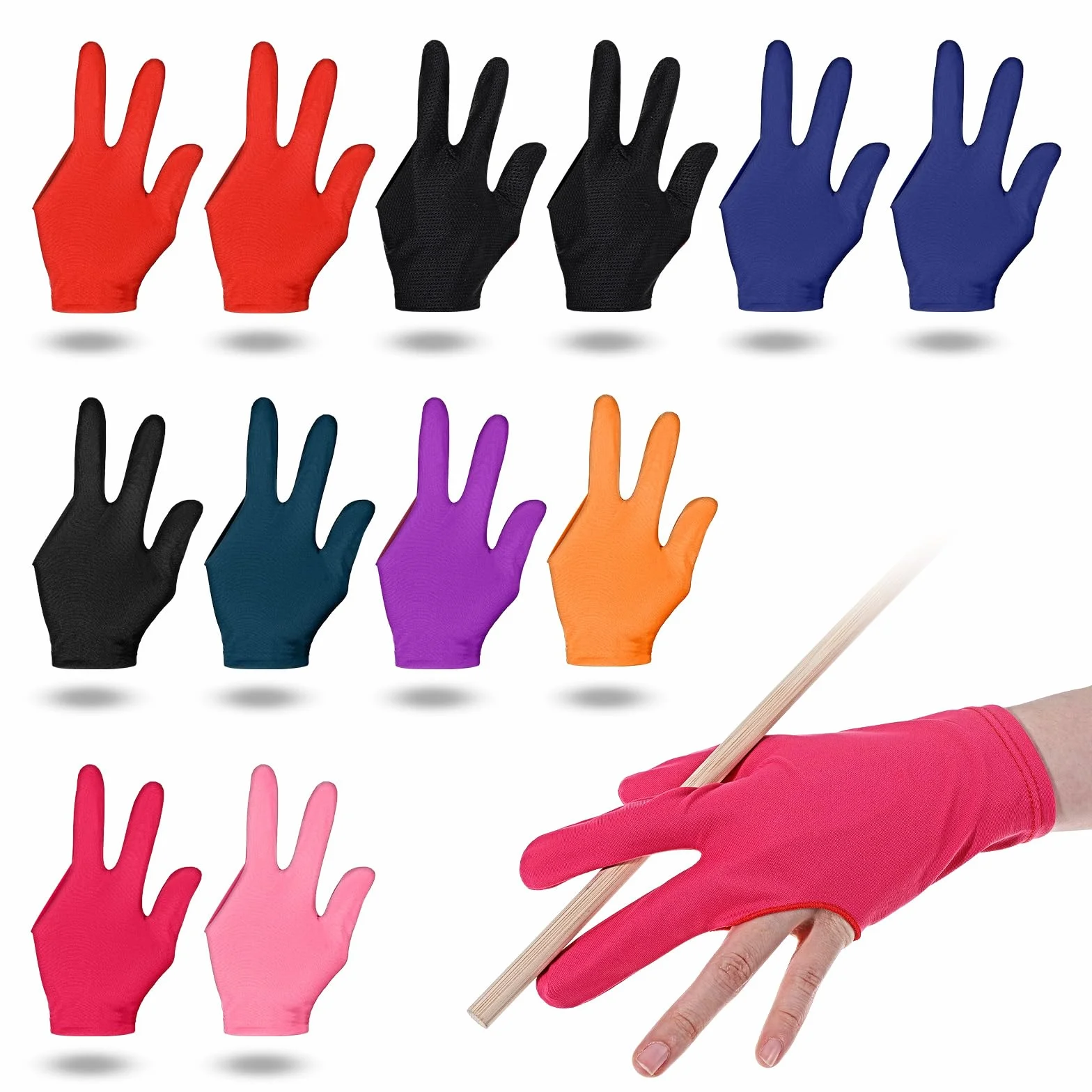 12 guantes de billar de tres dedos, transpirables, elásticos, para billar, cue para piscina, guantes profesionales de billar, para juegos de piscina, snooker, carom