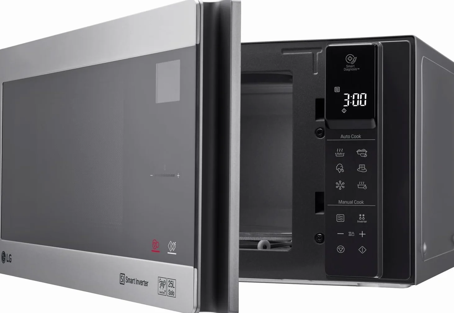 LG Microondas MS2595CIS con tecnología Smart Inverter 25 litros de capacidad, 1000 W, programas automáticos, niveles de potencia ajustables y función EasyClean, color plateado