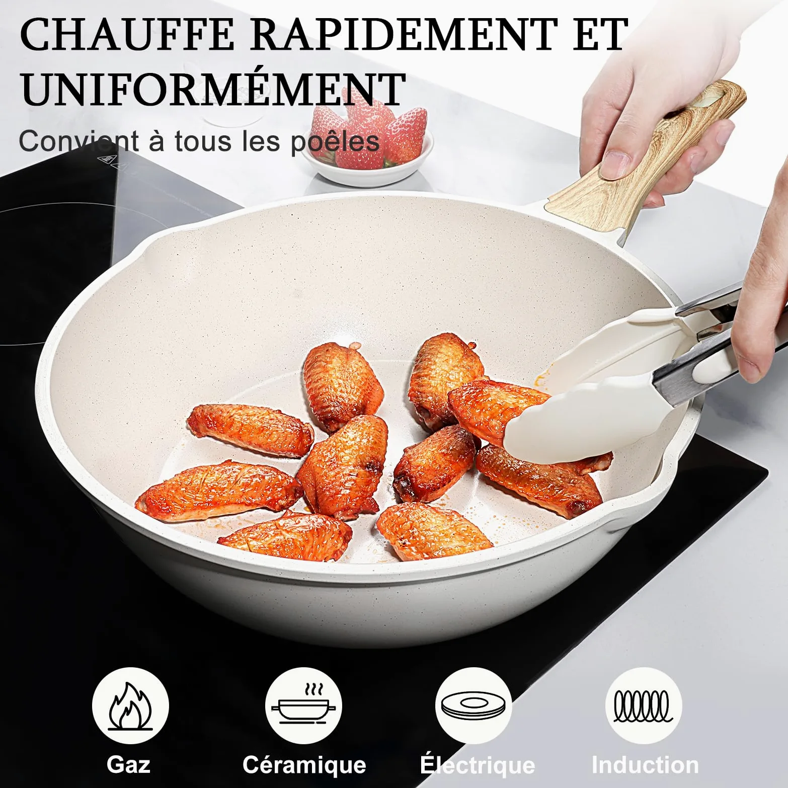 GiPP Sartenes Antiadherentes Con Tapa, 28cm, 4.3 L, CeráMica Profunda, Para InduccióN, Mango Que Se Mantiene FríO, Saludable Y Sin TóXicos.