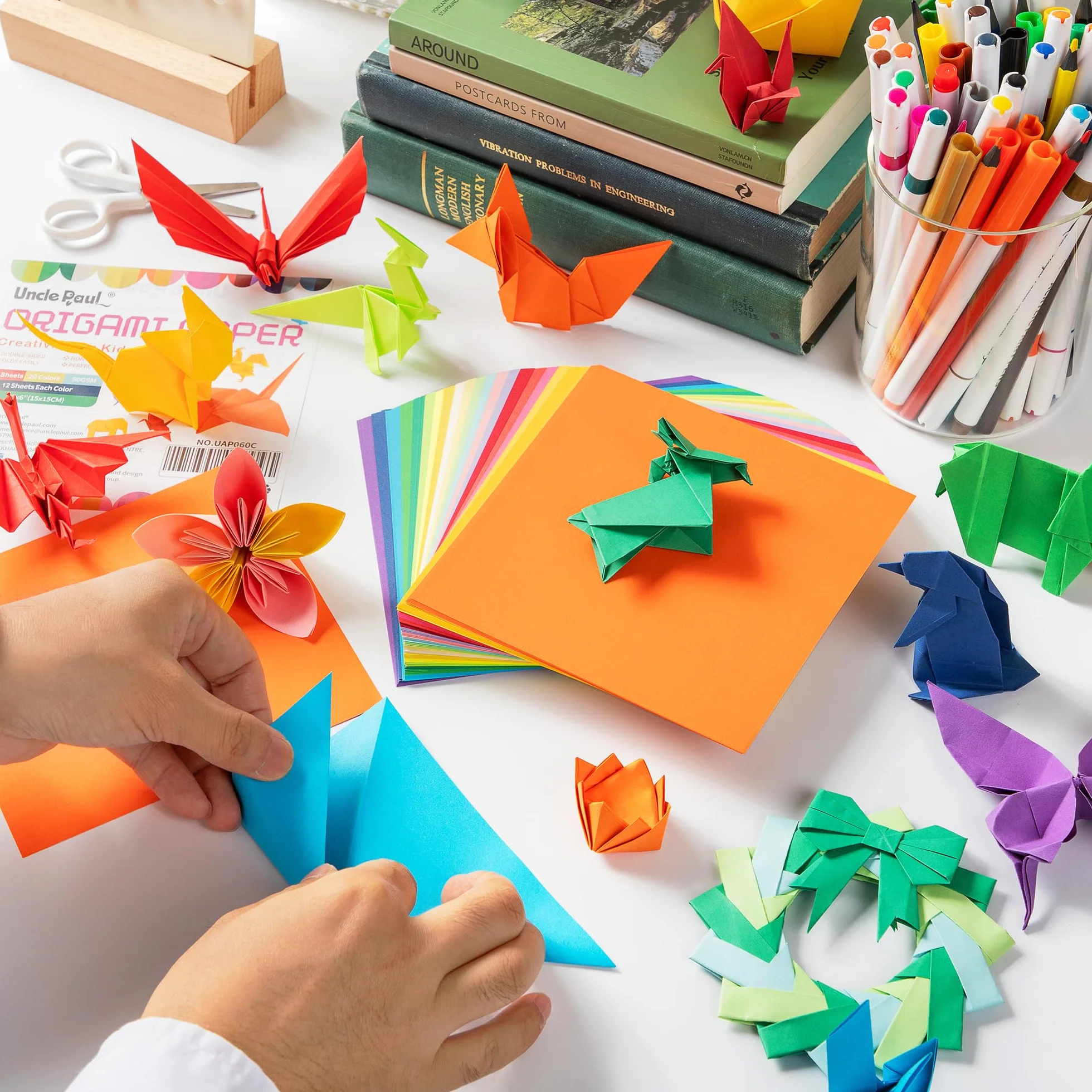 Papel de origami 240 hojas, 20 colores brillantes, 6 pulgadas, 80 g/m², papel plegable cuadrado de doble cara para proyectos de manualidades escolares, niños y adultos